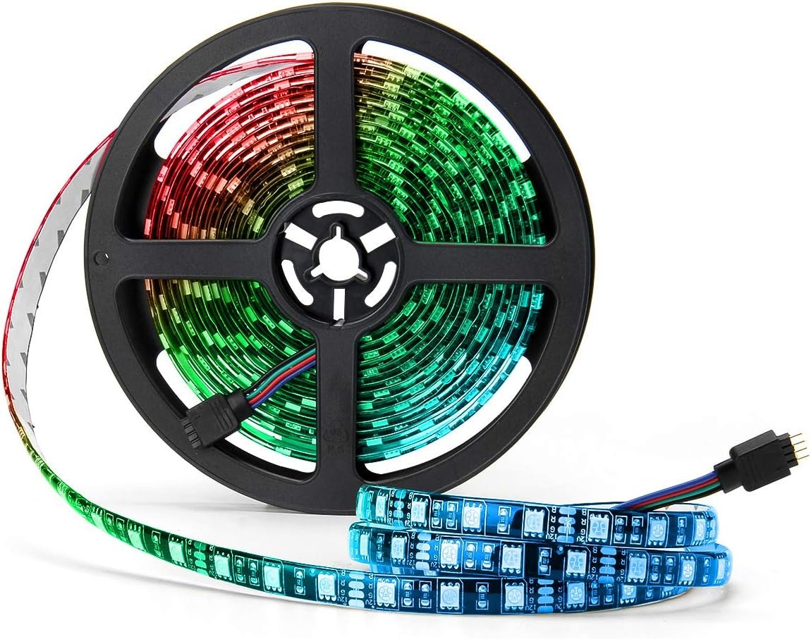 SUPERNIGHT LED Strip Lights, 16.4FT 5M SMD 5050 Waterproof 300LEDs RGB Color Changing Flexible LED Light Strip for Bedroom, TV Back Lighting, Christmas, Valentine’s Day (Black PCB)
