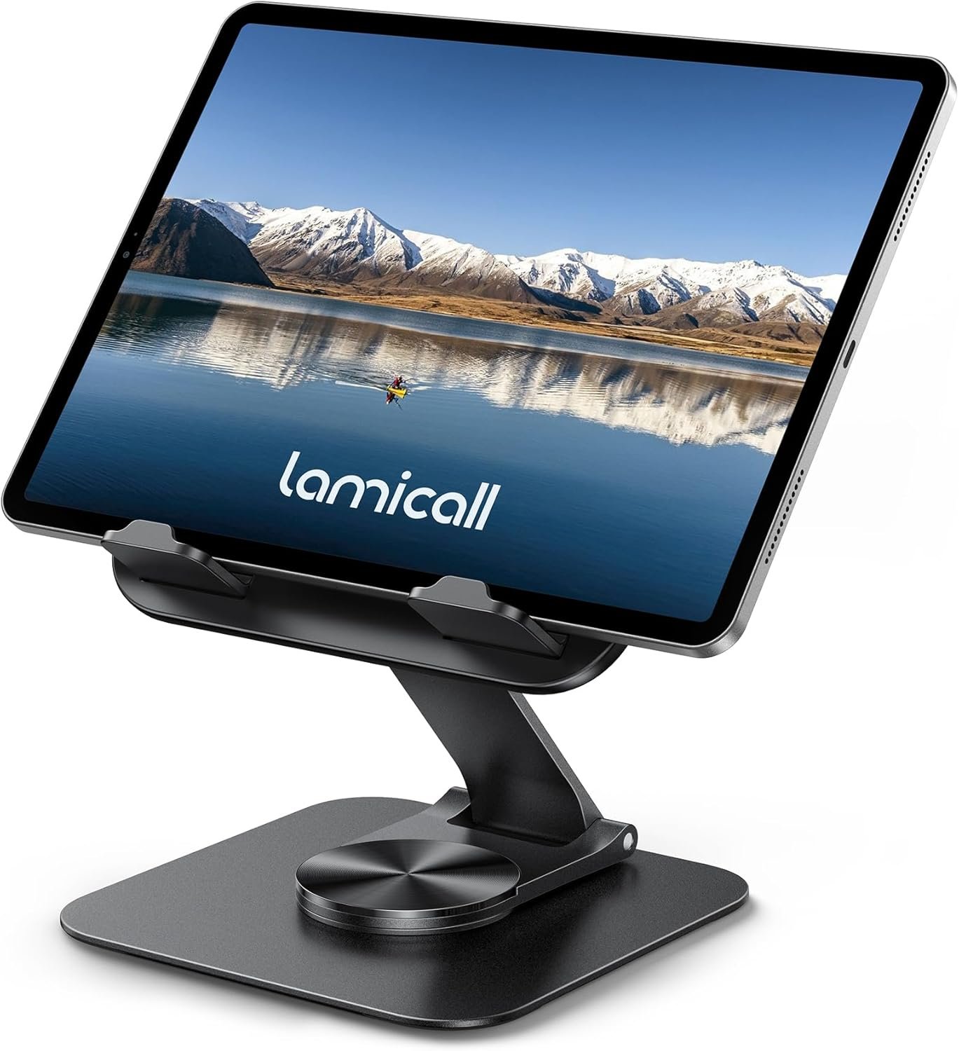 Lamicall Adjustable iPad Stand for Desk – [Ultra-Slim Foldable][360°Rotation Base] Tablet Holder Stand, Heavy-Duty E-Reader Kindle Holder for 4.7-13″ Device, iPad Pro Air Mini, Kindle, Tabs, iPhone