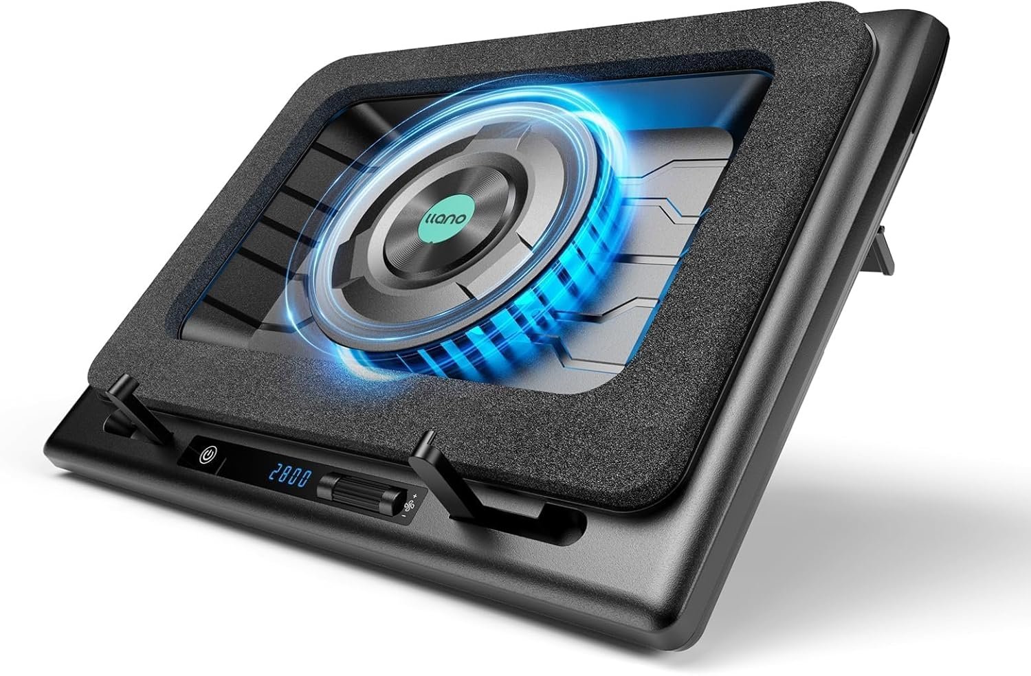 llano V12 Laptop Cooling Pad, Gaming Laptop Cooler Stand | 5.5in Turbofan, Airtight Pressure Chamber, Adjustable Speed, Touch Control, 3-Port Hub, for Laptop 15.6-19in, Black (No RGB)