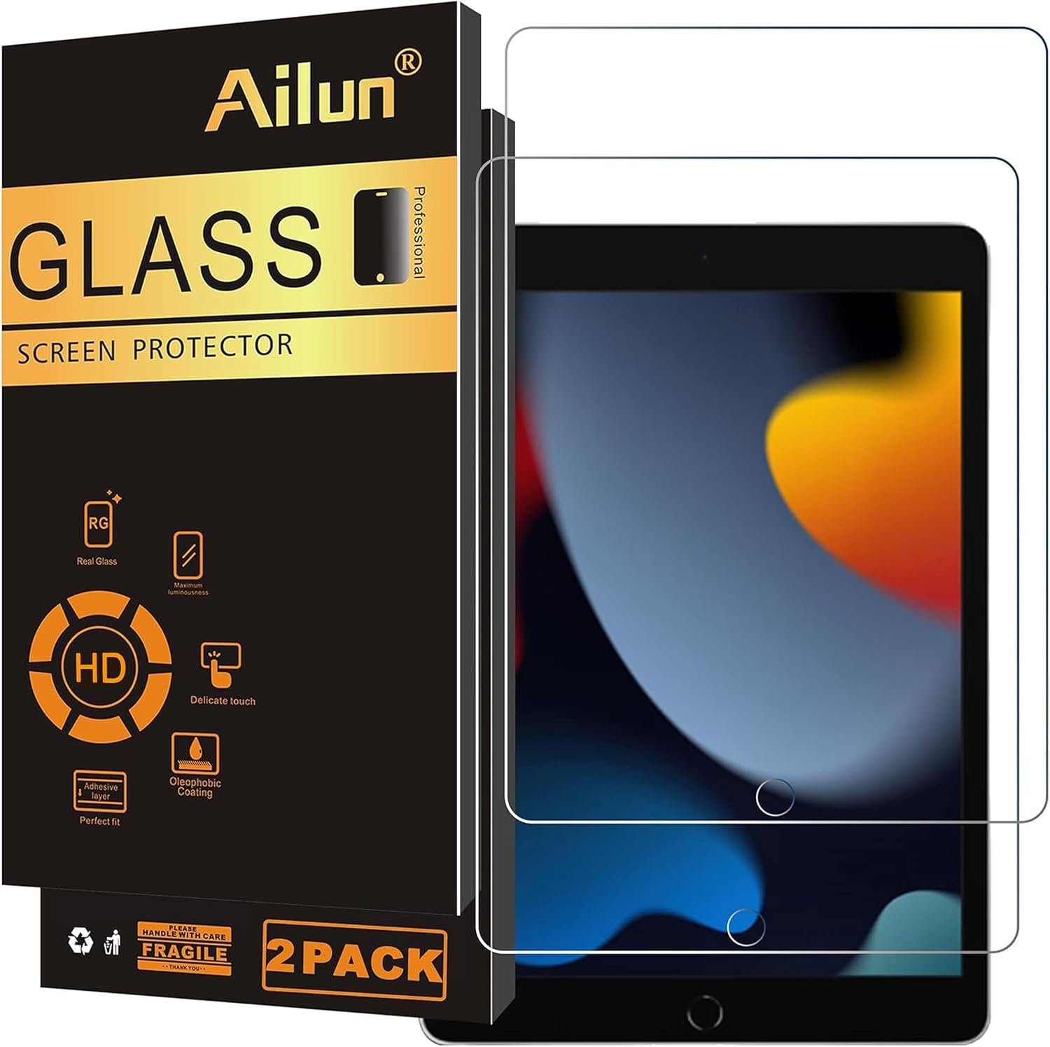 Ailun 2 Pack Screen Protector for iPad 9th/8th/7th, 10.2 Inch | iPad 9th 8th 7th Generation, iPad 9/8/7, 2021&2020&2019, Tempered Glass, Apple Pencil Compatible, 2 Pack