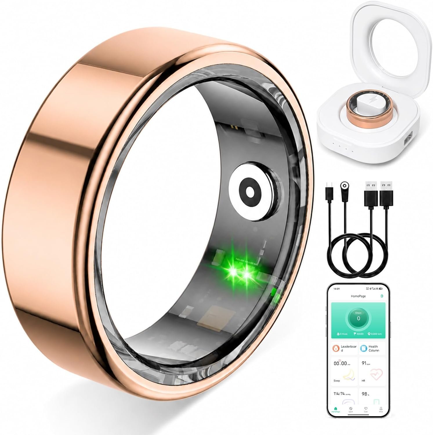 Smart Ring for Women & Men, IP68 Waterproof Fitness Tracker Ring with Heart Rate, Blood Oxygen & Sleep Monitor, Health Tracker Ring Compatible with iOS & Android, No Subscription Fee (#7)