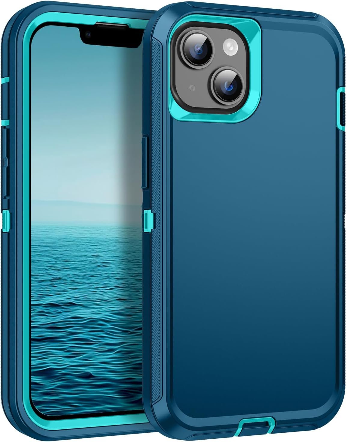 Golel for for iPhone 15/14/13 Case, Shockproof 3-Layer Full Body Protection Rugged Heavy Duty Cover Case for iPhone 15/14/13 6.1″,Turquoise