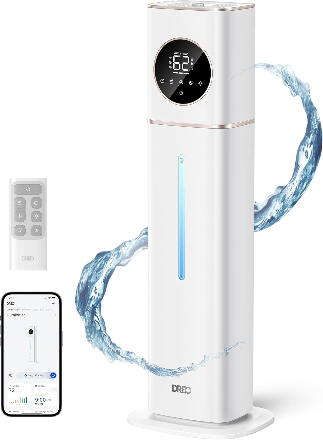 DREO 11L Smart Humidifier Large Room 700 ft², Humidifiers for Bedroom, 100H | 26dB Quiet, Auto Mode, APP & Remote Control, Clean Tank Technology, RGB Light, Aroma Box, Cool Mist Humidifier HM735S, White