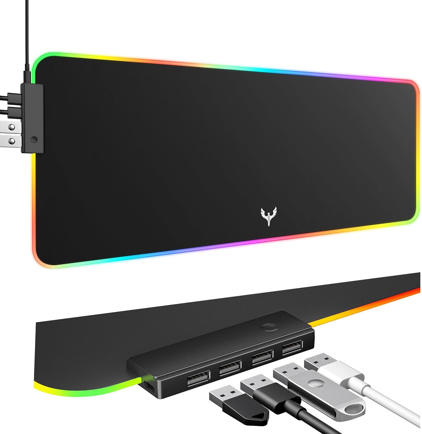 BladeHawks RGB Gaming Mouse Pad with 4Port USB Hub, 14 Lighting Modes, Oversize Anti-Slip Rubber Base, Waterproof Coating Mouse Mat for Desk Laptop Computer, PC Games, Office
