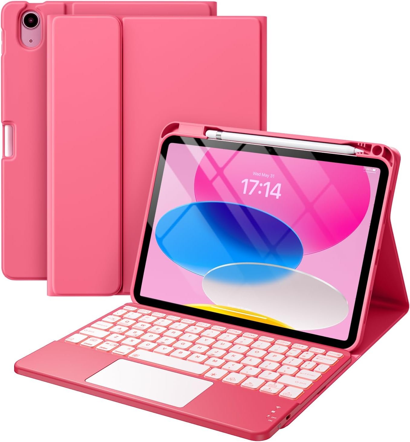 Harvopu for iPad A16 11th/10th Generation Case with Keyboard, Folio Cover | Multi-Touch Trackpad, 7 Colors Backlit, Detachable Keyboard for iPad A16 11 inch/10th Gen with Pencil Holder, Pink