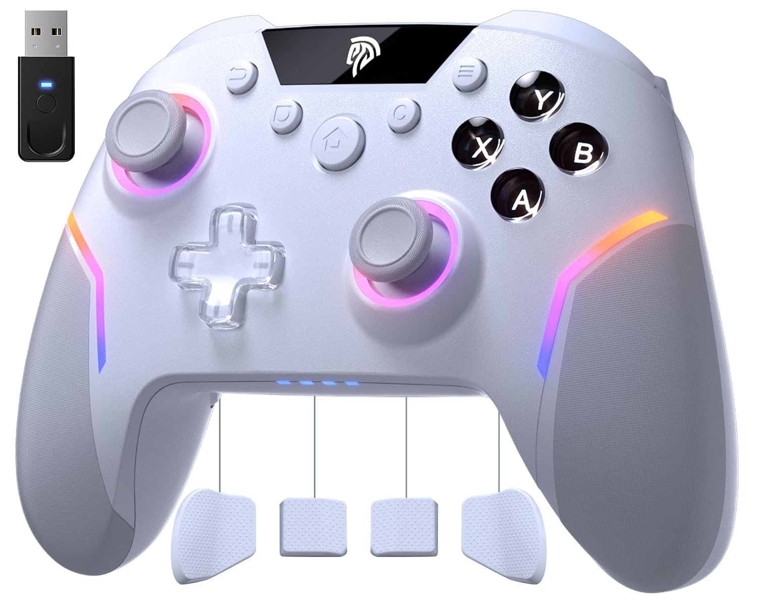 EasySMX X20 Wireless Gaming Controller with RGB Backlit, 2-Stage Hall Effect Stick, 1000Hz Polling Rate, 6-Axis Gyro on Multi-Platform, Mech Buttons- Compatible with PC/Switch/Steam/Android | RGB Backlit, 1000Hz Polling Rate, 6-Axis Gyro on Multi-Platform, Mech Buttons- Compatible with PC/Switch/Steam/Android, White