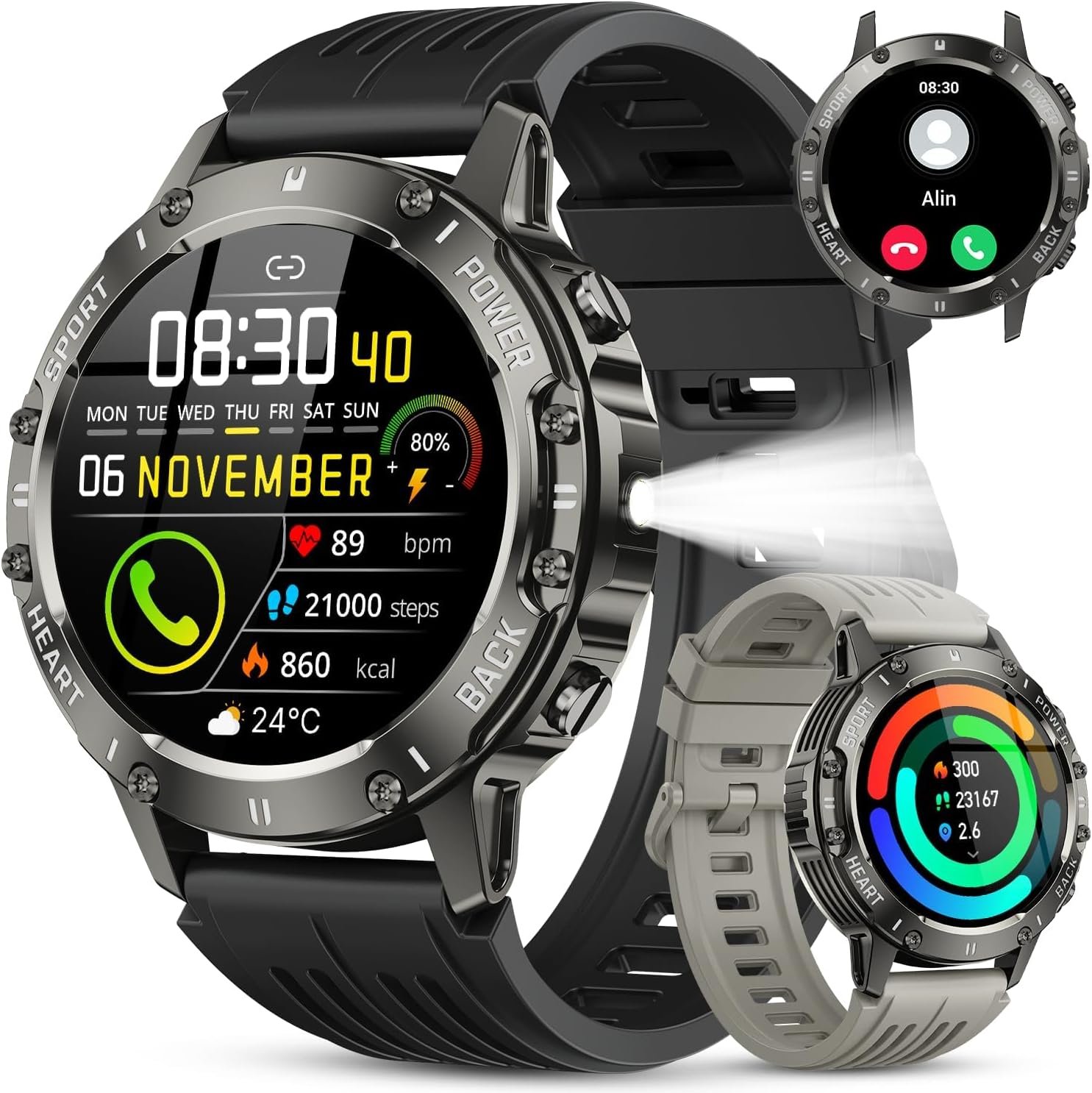 Smart Watch for Men Fitness Tracker: Bluetooth Waterproof Make Answer Call Digital Mens Watches Running Step Pedometer Smartwatch for Android Phones iPhone Samsung Compatible Sleep Heart Rate Monitor