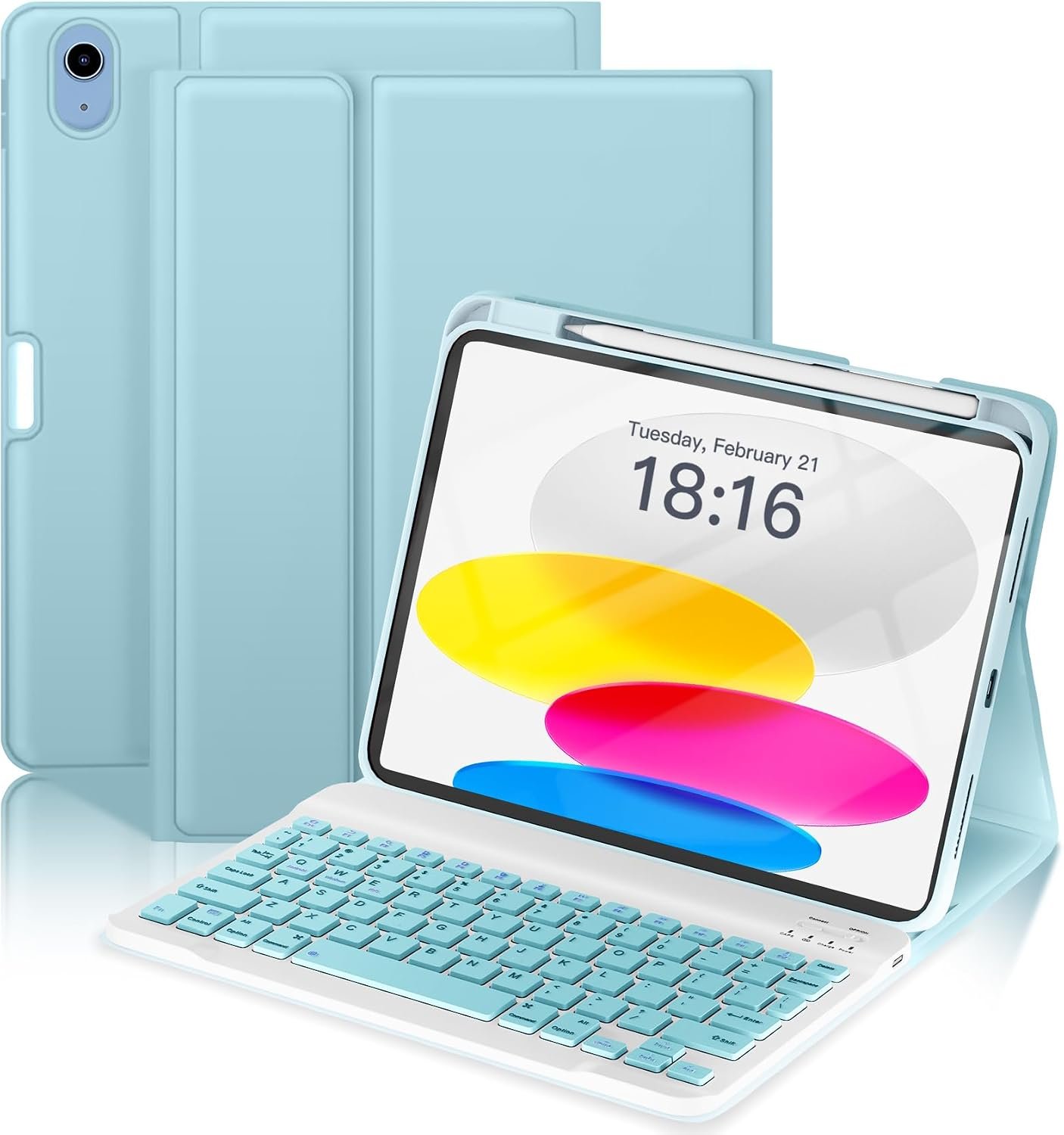 NOKBABO for iPad 11th 10th Generation Case with Keyboard, Magnetic Wireless Detachable Folio case with Pencil Holder, Keyboard for iPad 11th(A16,2025) & 10th Generation(2022) – Sky Blue