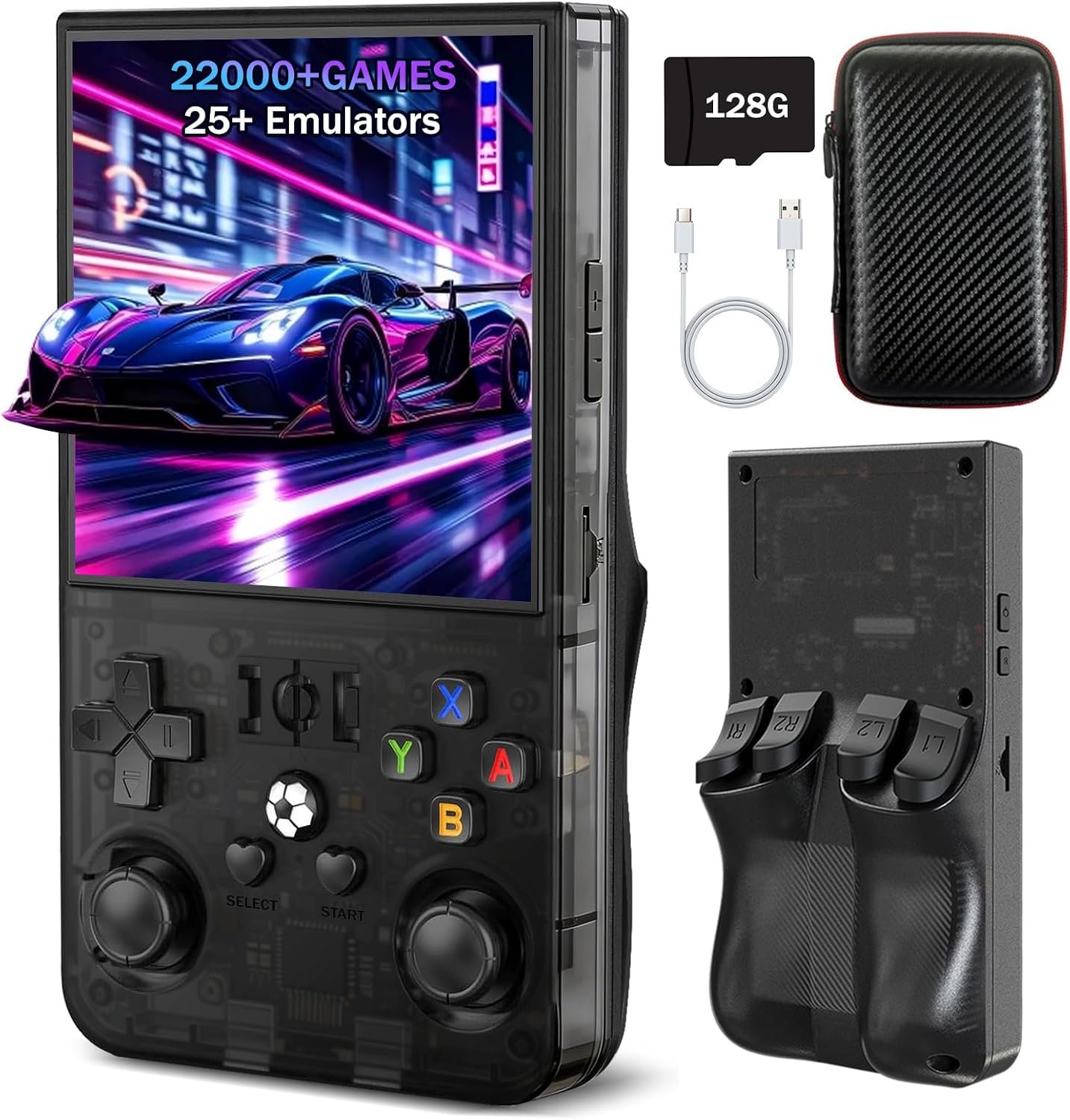 R36MAX Retro Handheld Game Console, Portable Hand Held Open Source Linux System, 4.0 Inch 720×720 IPS Screen, 128GB Storage 22,000+ Classic Games, 4000mAh Battery Gaming Handheld(Deep Black)