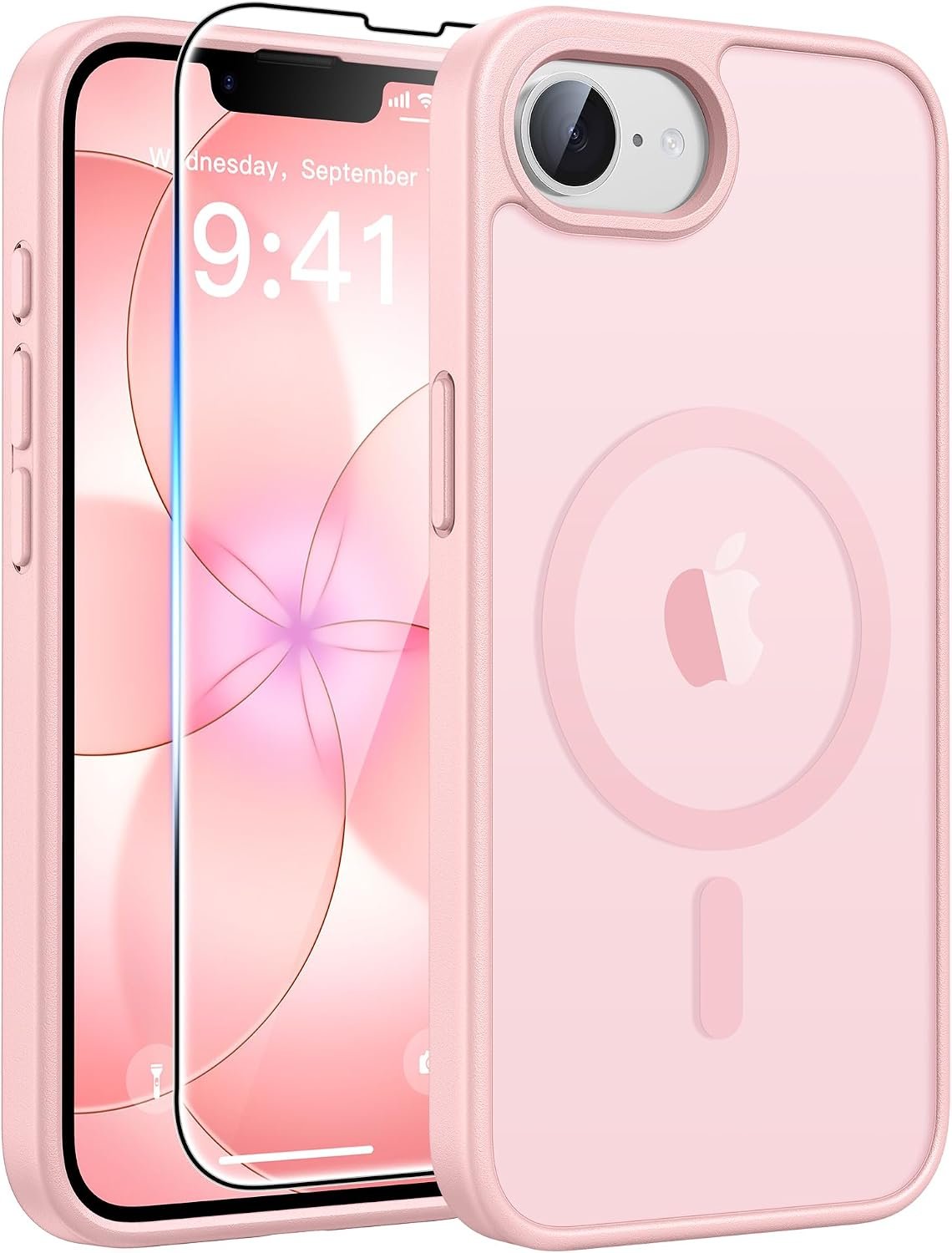 FNTCASE for iPhone 17e Case: iPhone 16e Phone Case [Compatible with Magsafe] Translucent Matte Cases with [Screen Protector] Military Grade Shockproof Protective Phone Cover – Light Pink