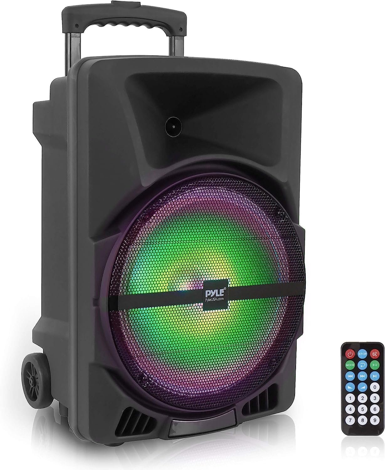 Pyle Wireless Portable PA Speaker System -1200W High Powered Bluetooth Compatible Indoor&Outdoor DJ Sound Stereo Loudspeaker wITH USB MP3 AUX 3.5mm Input, Flashing Party Light & FM Radio -PPHP1544B