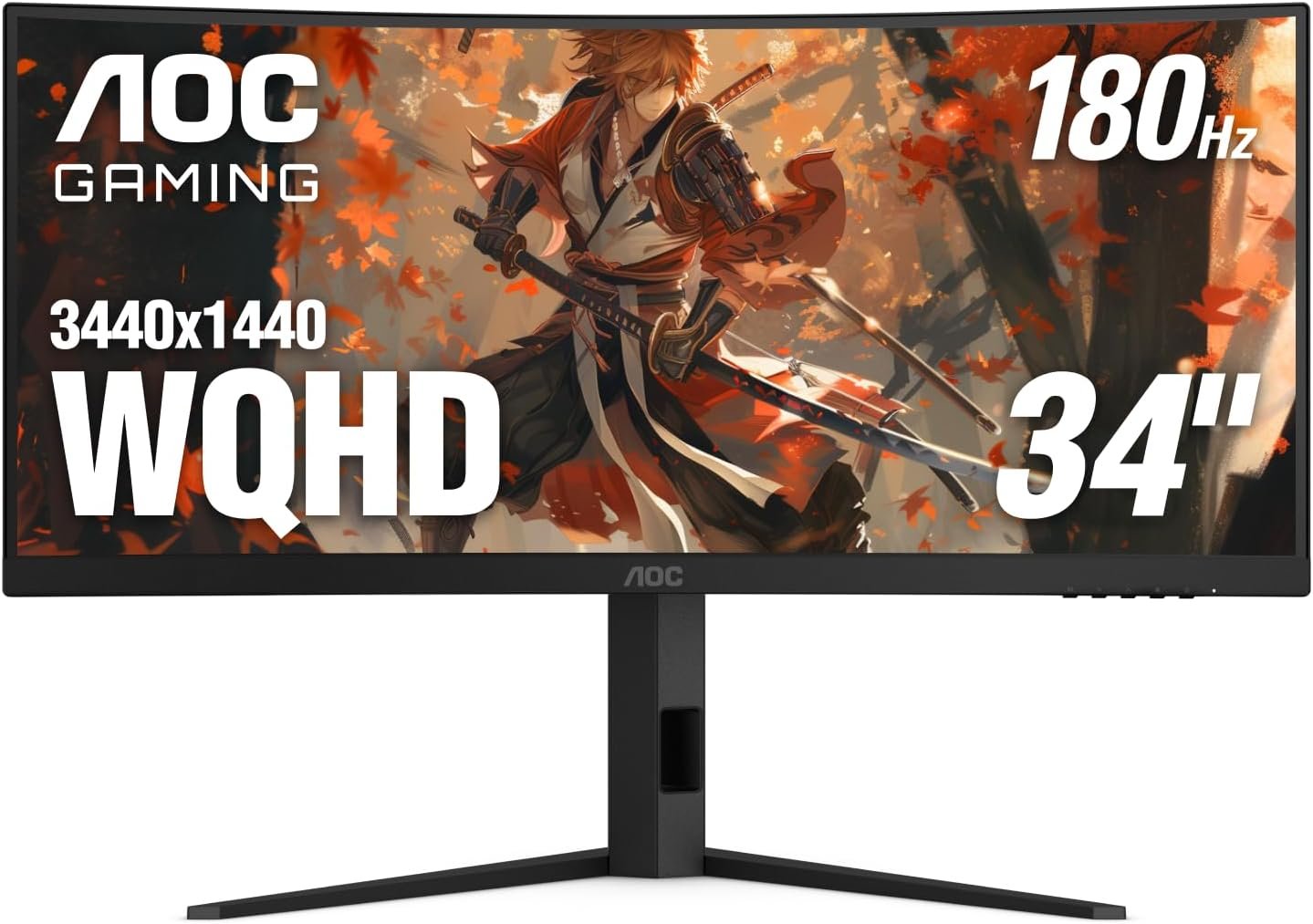 AOC CU34G4V 34″ Frameless Curved Ultrawide Gaming Monitor, UWQHD 3440 x 1440 1500R, 21:9 Aspect Ratio, 180Hz 0.5ms MPRT, Display Port x 1, HDMI x 1, AMD FreeSync Premium, Height Adjustable, Black
