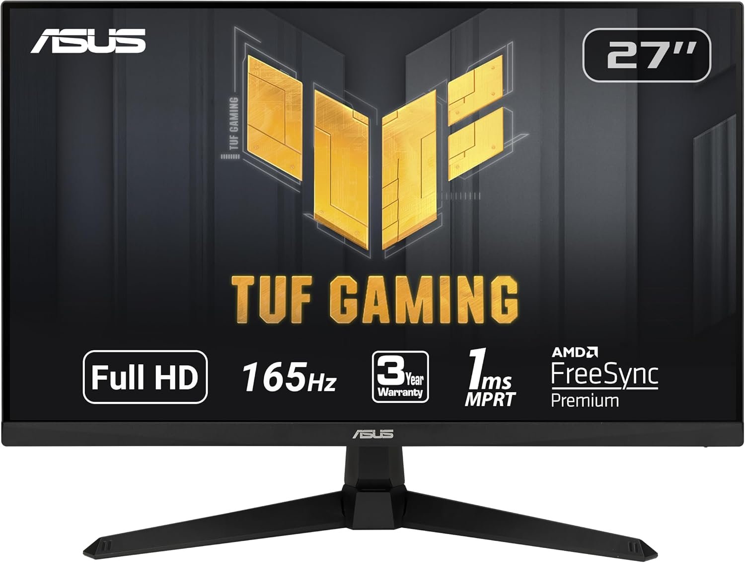 ASUS TUF Gaming 27 Inch Gaming Monitor – Full HD, 1080P, 165Hz (Supports 144Hz), 1ms, Extreme Low Motion Blur, FreeSync Premium, Shadow Boost, Eye Care, HDMI, DisplayPort, Tilt Adjustable – VG277Q1A