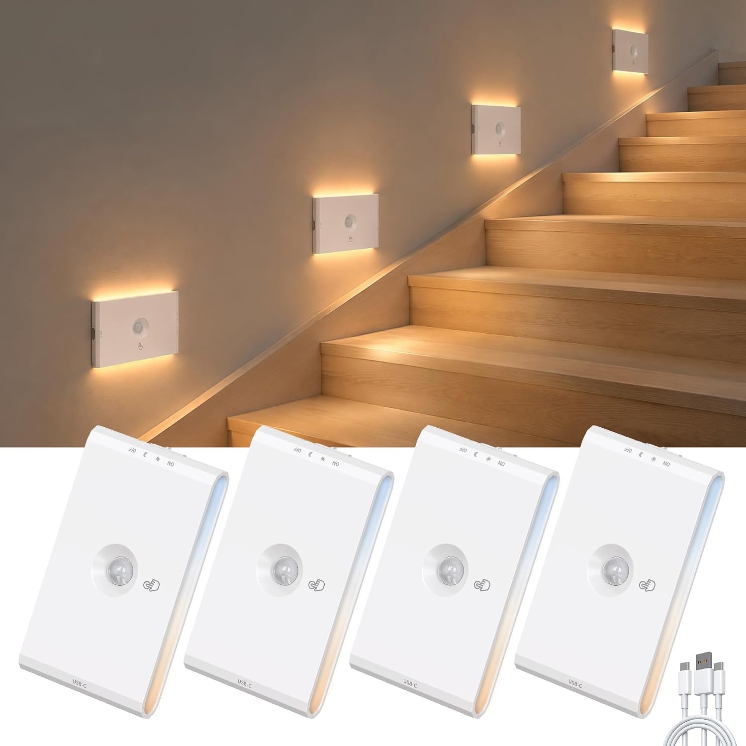 UNUSROOM Rechargeable Night Light with Motion Sensor, Wireless Stair Lights Indoor for Hallway, Motion Sensor Light Indoor for Bathroom, Kitchen & Closet – Dimmable, Magnetic Mount, Battery Operated