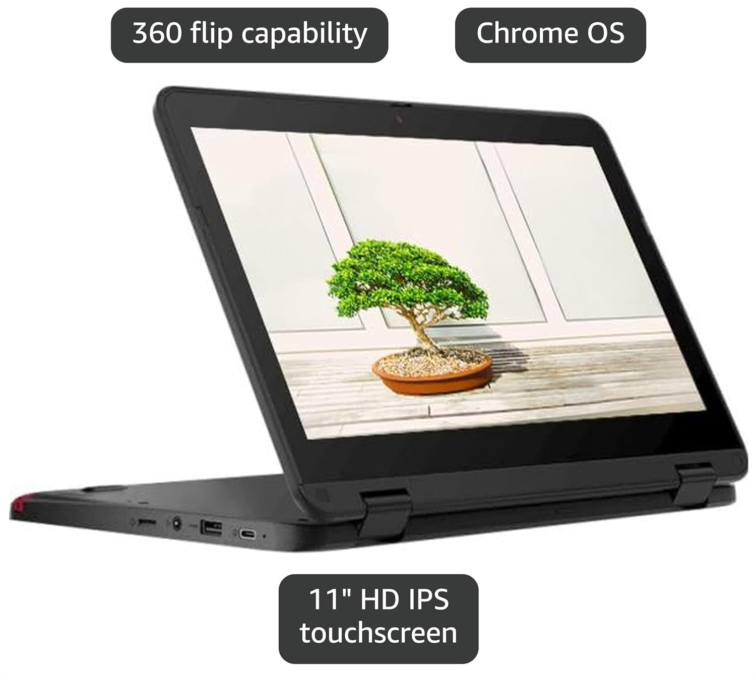Lenovo 2024 Convertible 2-in-1 Lightweight Chromebook, 11” HD IPS Touchscreen, Intel Processor Up to 2.60GHz, 4GB Ram, 32GB SSD, Super-Fast WiFi, Chrome OS, Dale Black (Renewed)