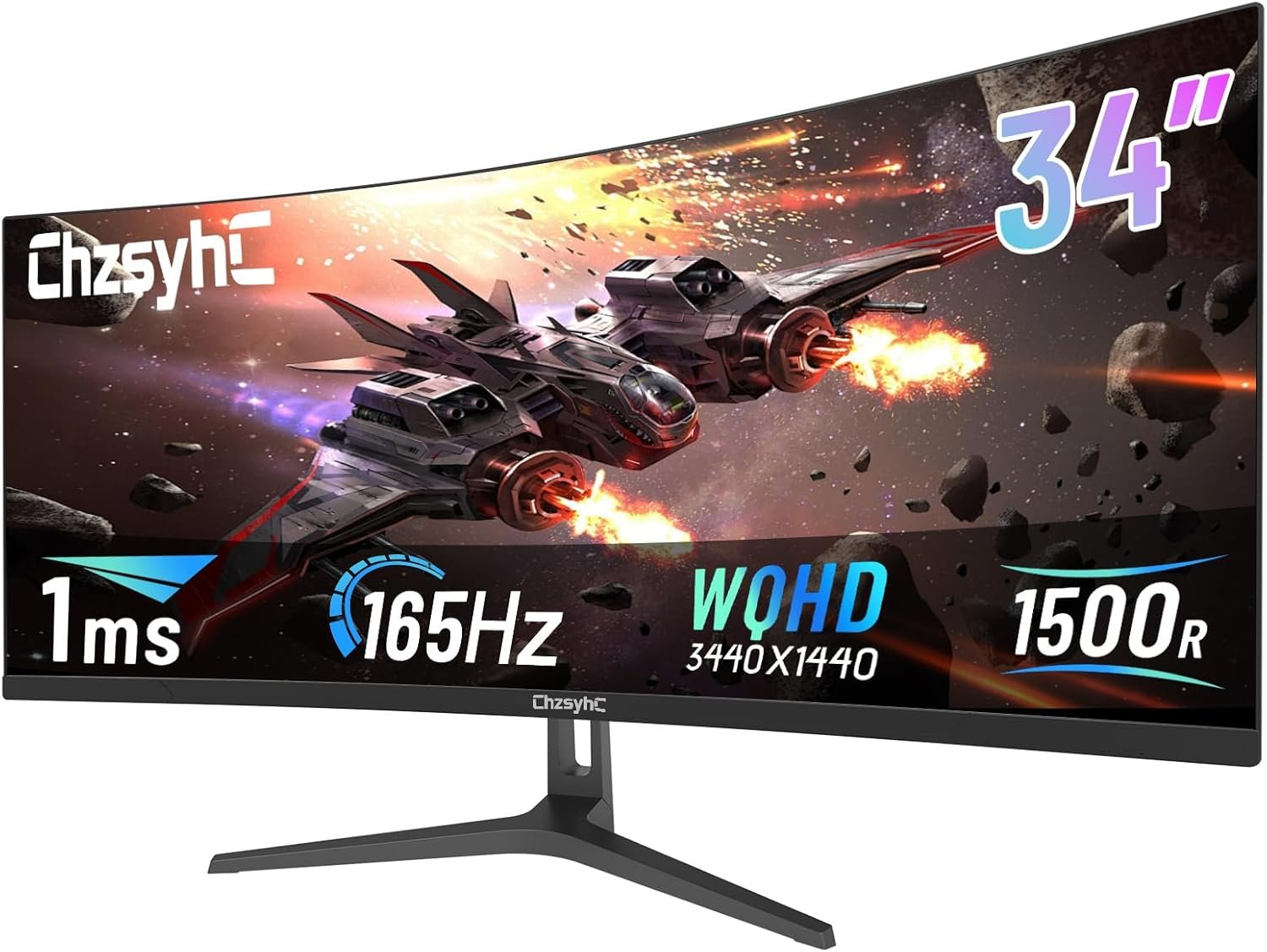 34 Inch Ultrawide Curved Gaming Monitor – WQHD 3440x1440p, 165Hz, 120% sRGB, FreeSync, VESA Mountable (DP&HDMI Cable Incl.) – Immersive PC Monitor for Gamers & Professionals, Black