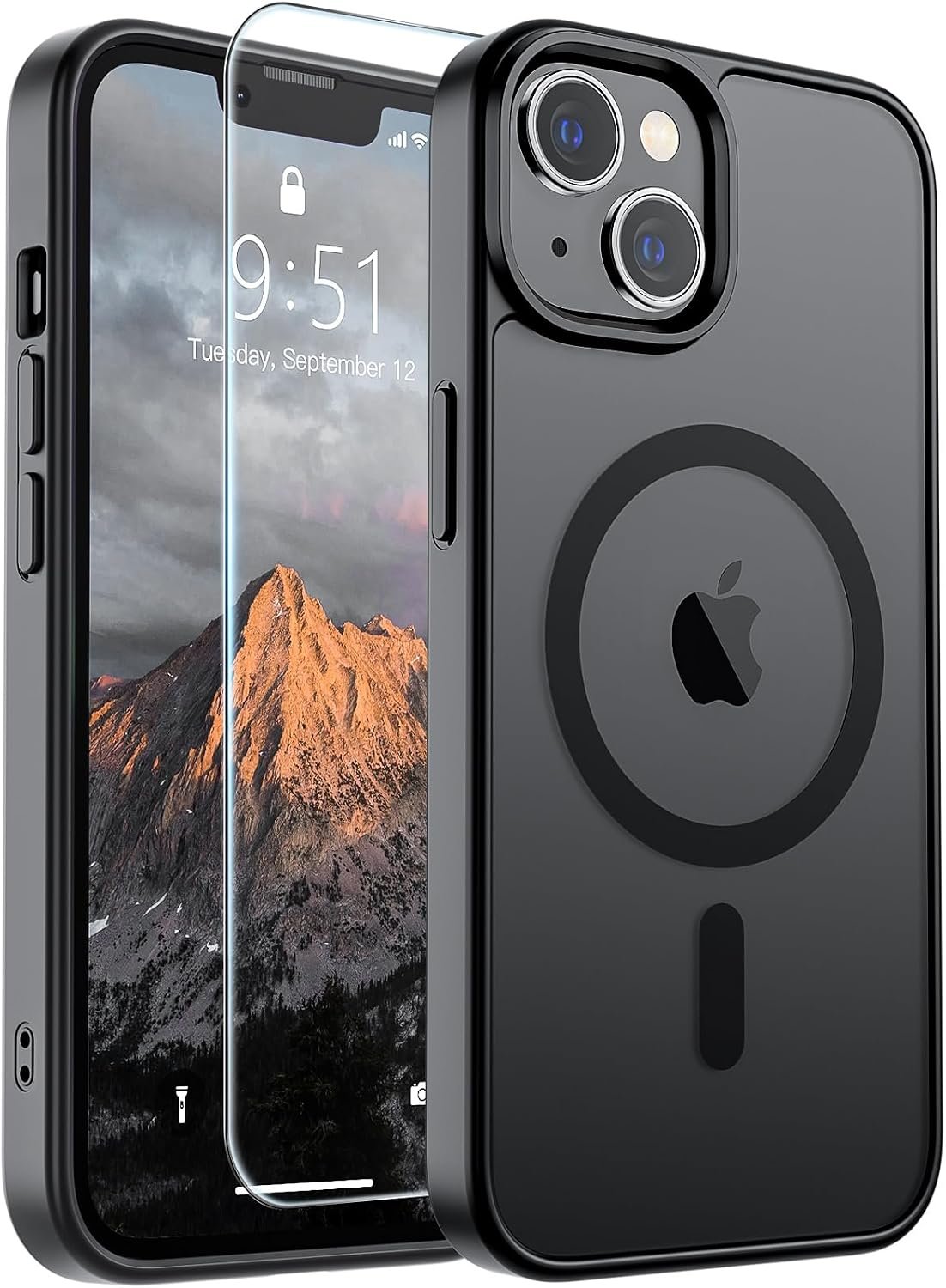 SUPFINE Magnetic for iPhone 14 Plus Case/iPhone 15 Plus Case Black | With Screen Protector, Translucent Matte, Compatible with MagSafe, Military Grade Drop Proof, Rugged Shockproof Protective
