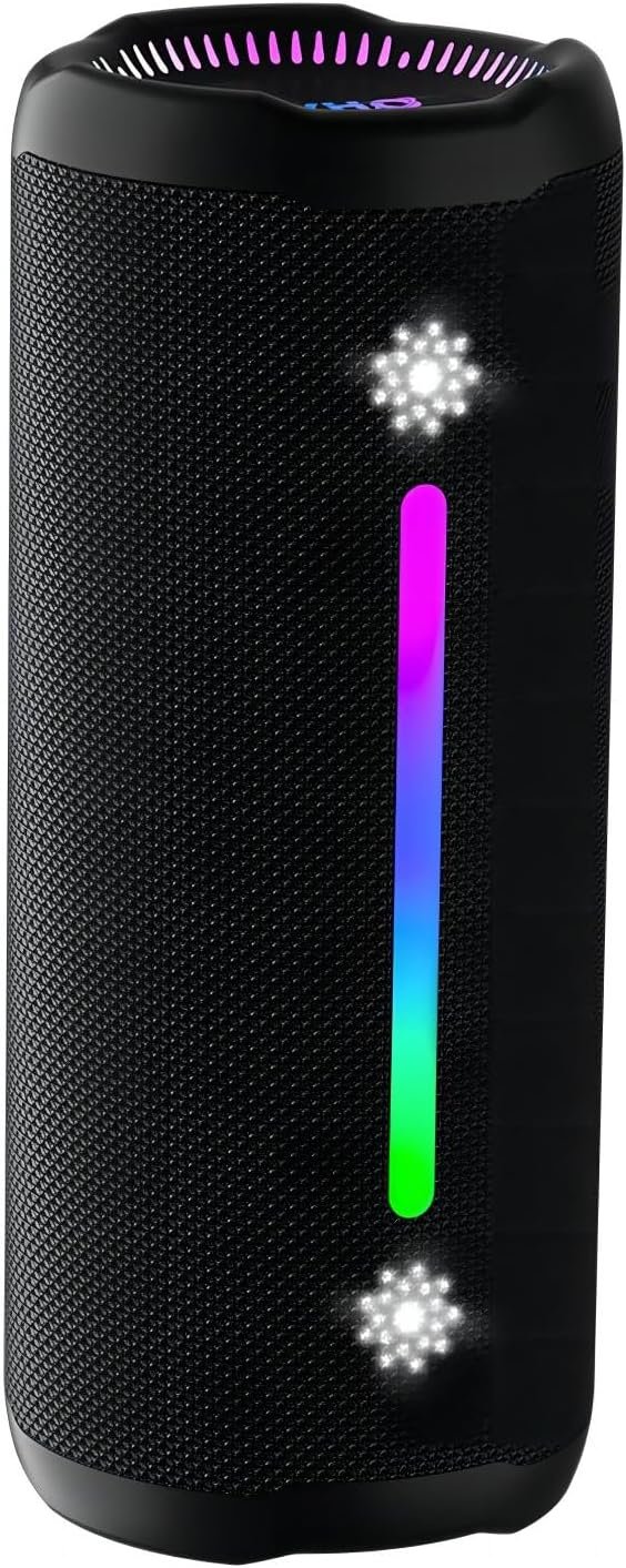 OHAYO Bluetooth Speaker Wireless Loud Stereo Sound IPX7 Waterproof Outdoor Portable 35W Super Bass Speaker for Home Party Beach with 24H Playtime Colorful Lights BT 5.3 TWS Pairing Birthday Gift Black