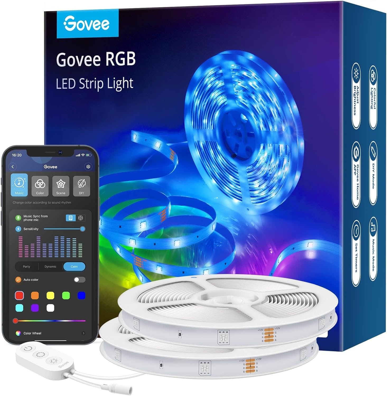 Govee RGB LED Strip Lights 32.8ft, Work with Alexa and Google Assistant | APP WiFi Control, 16 Million Colors, Scene Mode, Music Sync, LED Lights for Bedroom, Kitchen, Home Decor, 2 Rolls of 16.4ft