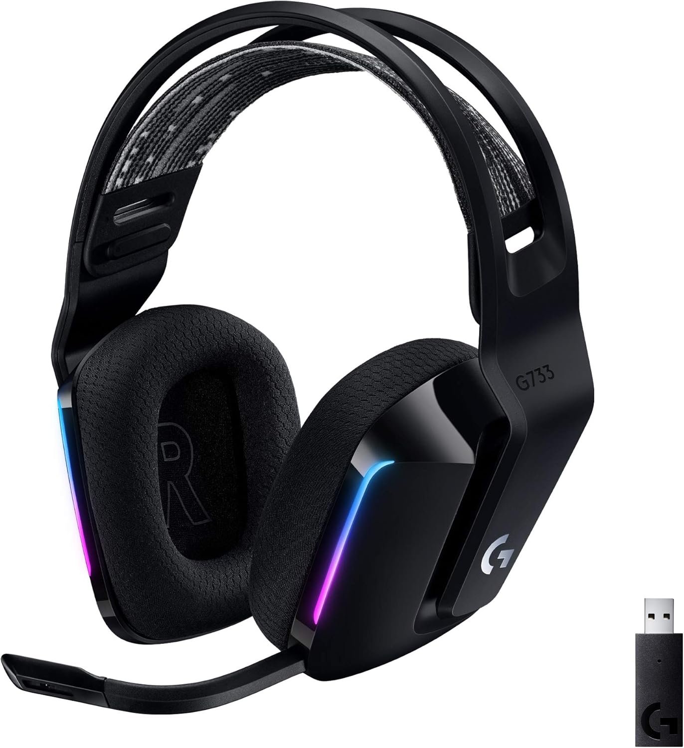 Logitech G733 Lightspeed Wireless Gaming Headset – Black | Suspension Headband, Blue VO!CE Mic, PRO-G Audio, PC, PS5, PS4, Switch Compatible