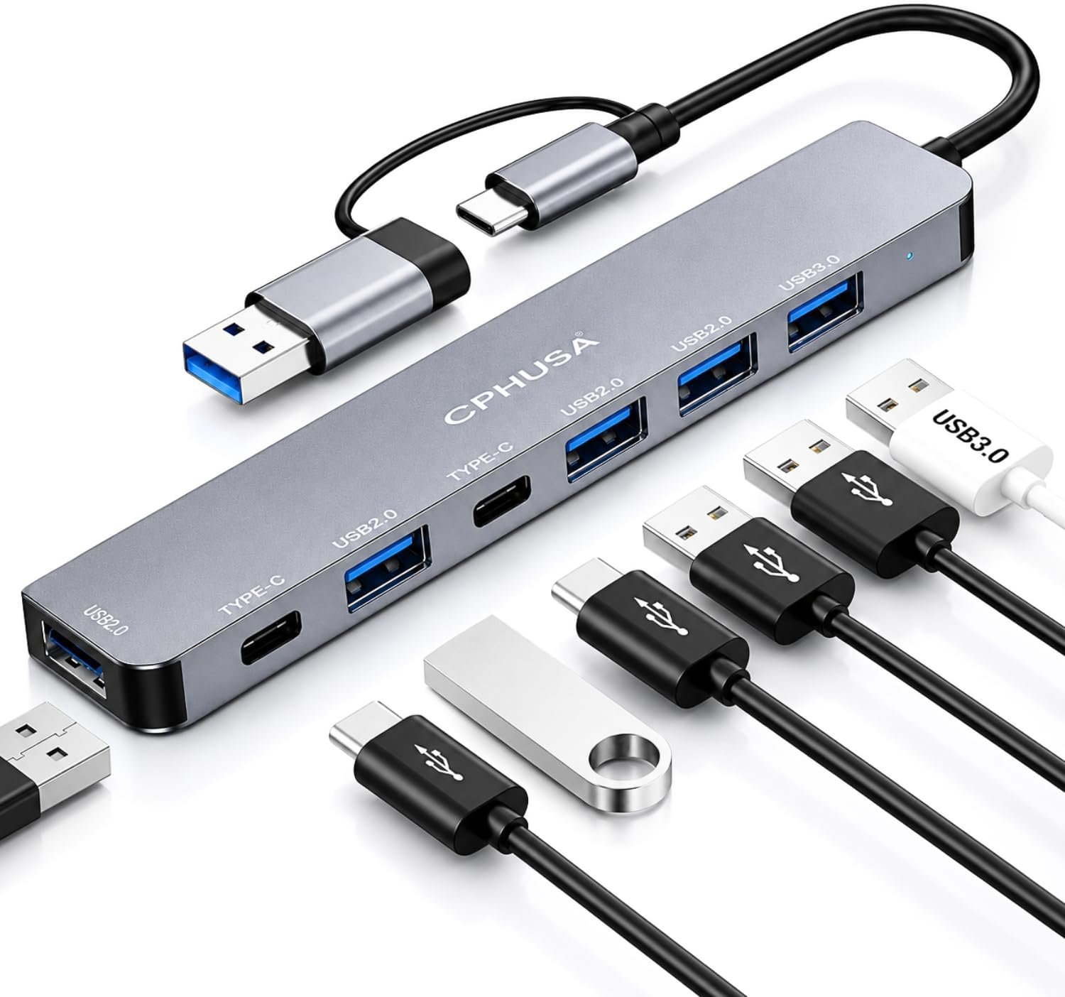 NEW 2026 – USB C Hub 7 in 2, Aluminum Multiport Adapter with USB 3.0 & USB 2.0 Ports, Slim USB Splitter for Laptop, MacBook Pro/Air, iPad, PC, Type-C Devices