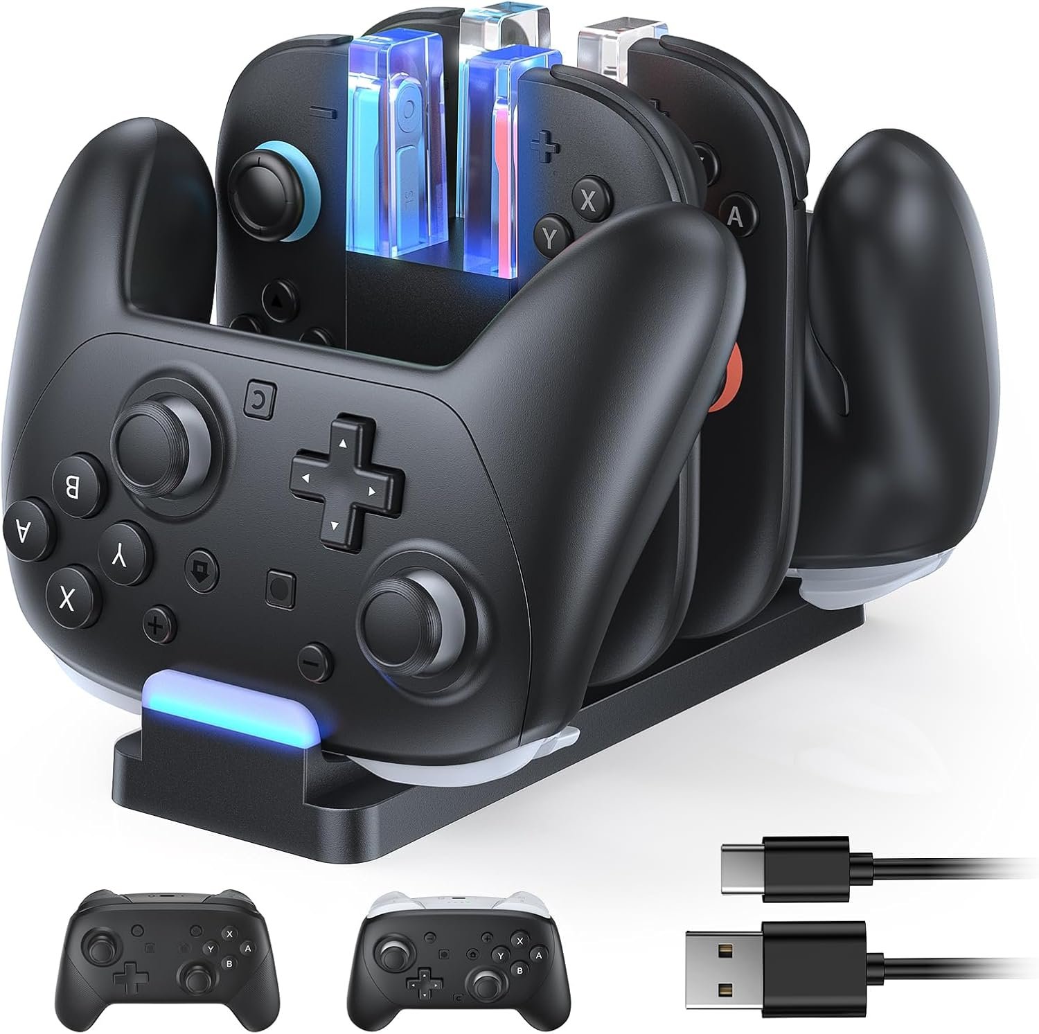 FASTSNAIL Charging Dock Compatible with Switch 2 for Joycon 2, Charging Stand for Switch 1/2 P Controller, Charging Orgnizer for Joycon 2 & for Pro Controller with Charge Indicator and USB Cable