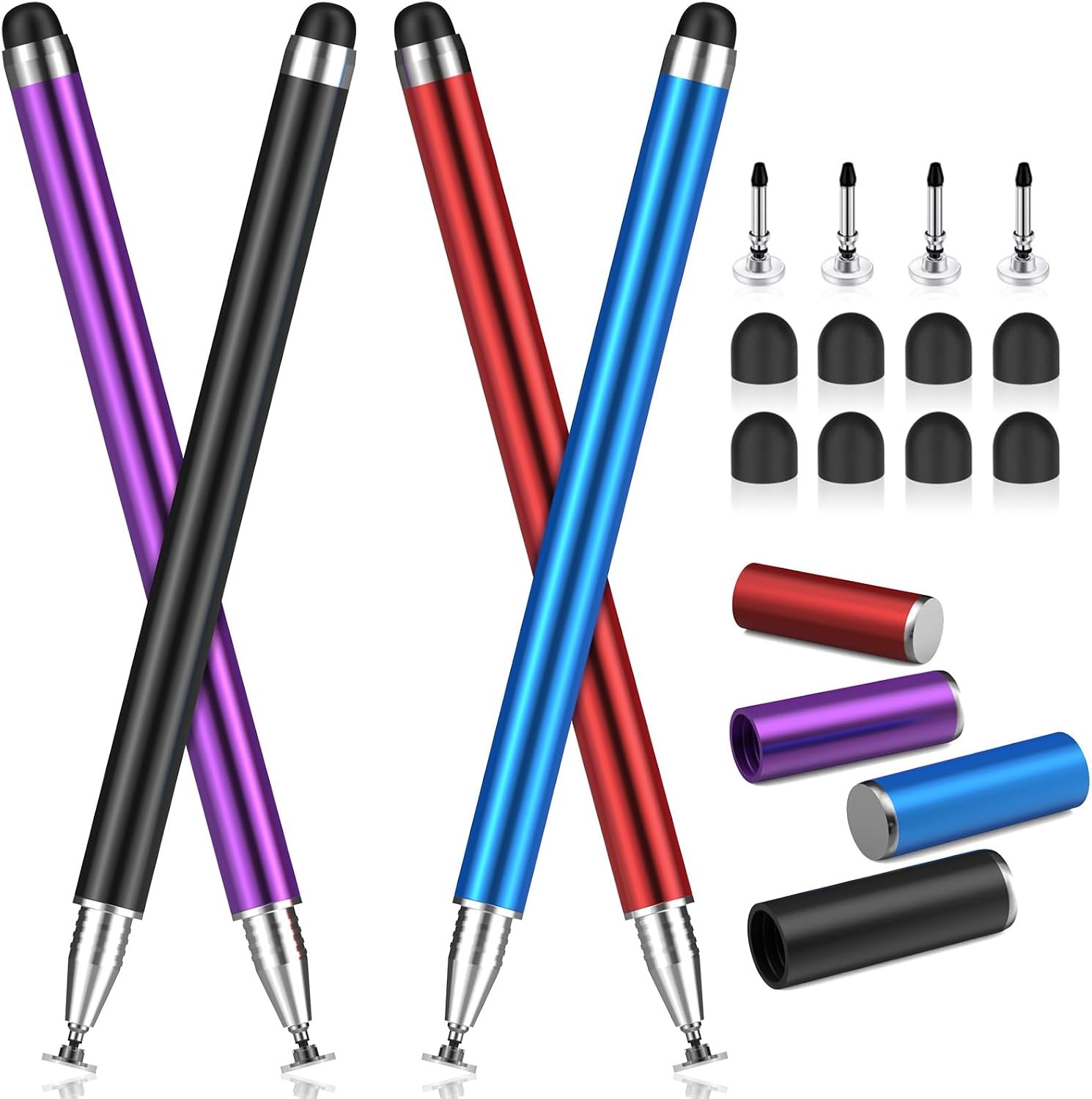 MEKO 4 Pack Stylus Pens for Touchscreens, 2-in-1 High Sensitivity&Precision Capacitive Stylus Pens for iPad iPhone Android Smartphone Tablets All Touchscreen Devices(4 Stylus + 12 Tips) | 4 Pack, 2-in-1 High Sensitivity, Capacitive Stylus Pens for iPad iPhone Android All Touchscreen Devices