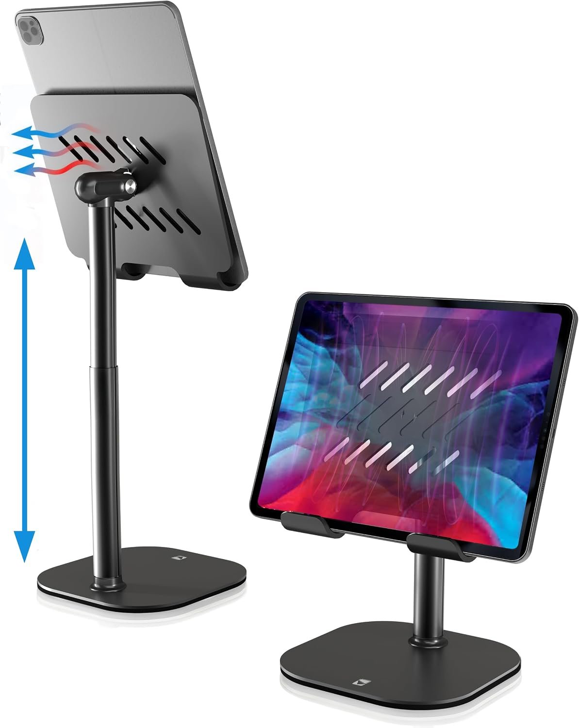 COOPER TabHolder, 7-10″ Height Adjustable Tablet Stand, Premium iPad Stand for Desk, 270° Tilt iPad Holder for Desk, Tablet Holder, 15.6-17″ Portable Monitor Support (Black)