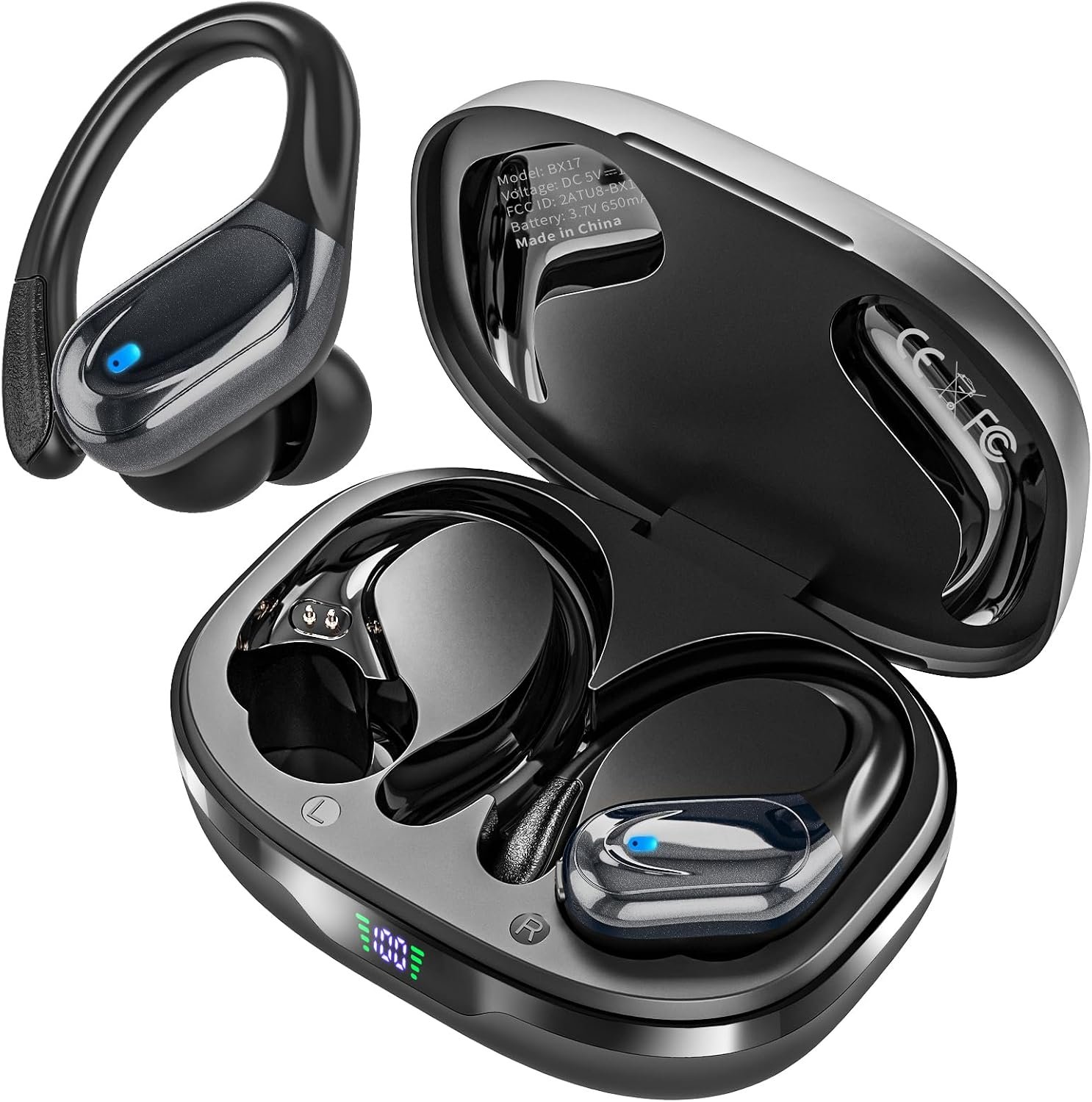 HAOYUYAN Wireless Earbuds, Sports Bluetooth Headphones, Noise Canceling Ear Buds with 80hr Playtime, LED Power Display, IPX7 Waterproof Earphones for Gym/Workout