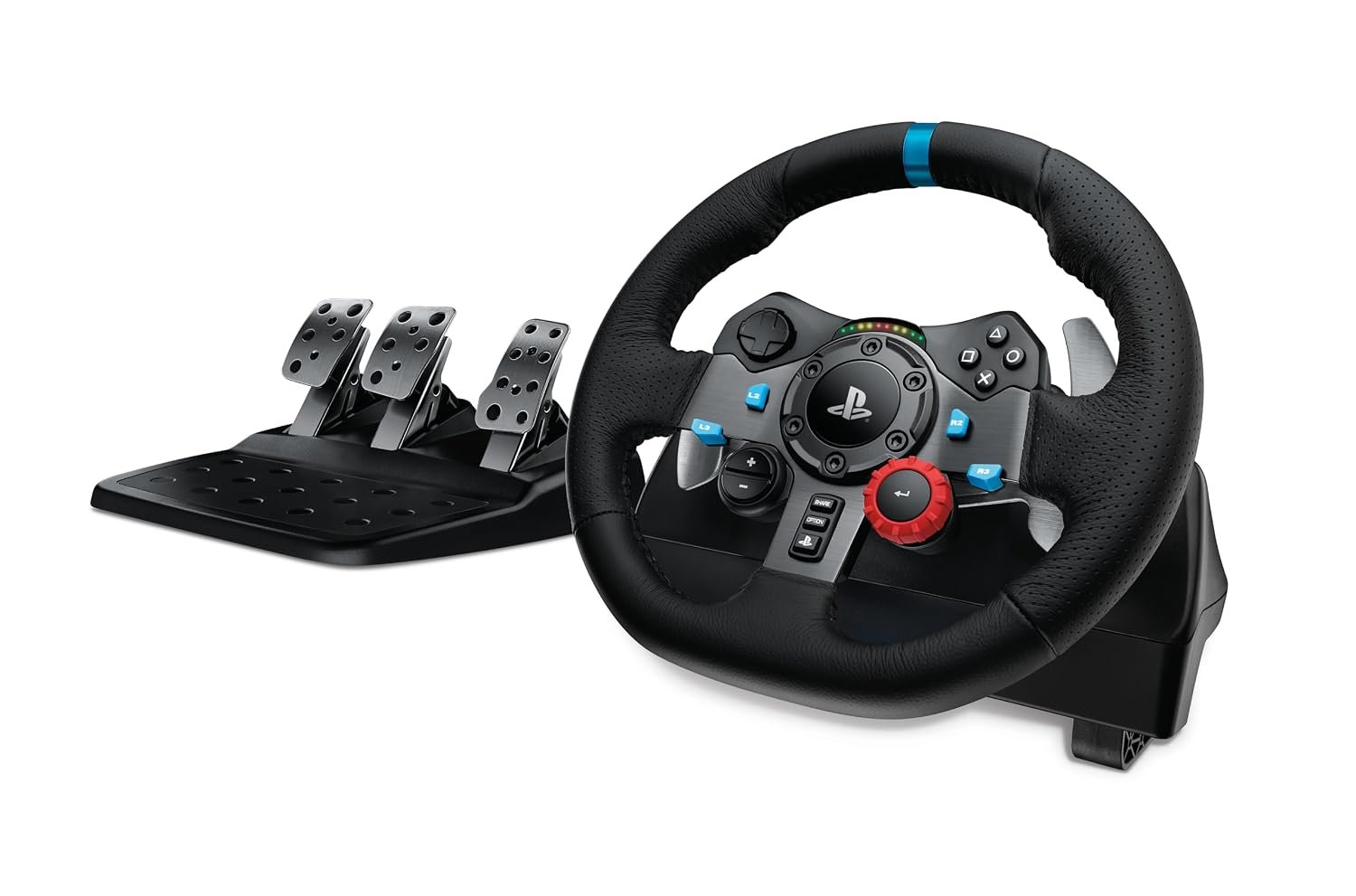 Logitech G29 Driving Force Racing Wheel and Floor Pedals, Real Force Feedback, Stainless Steel Paddle Shifters, Leather Steering Wheel Cover for PS5, PS4, PC, Mac – Black