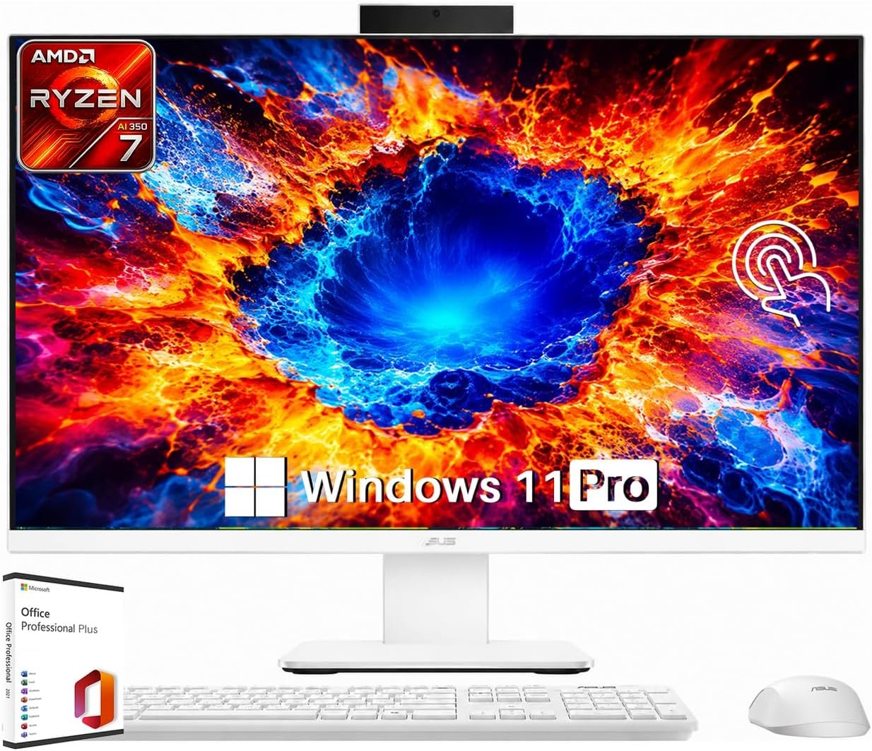 ASUS 27″ FHD Touchscreen All-in-One Desktop Computer, AMD Ryzen AI 7 350 (up to 5.0GHz), 32 GB DDR5 RAM, 1 TB SSD, AMD Radeon 860M Graphics, Wi-Fi 6, Copilot Key, Keyboard & Mouse, Windows 11 Pro