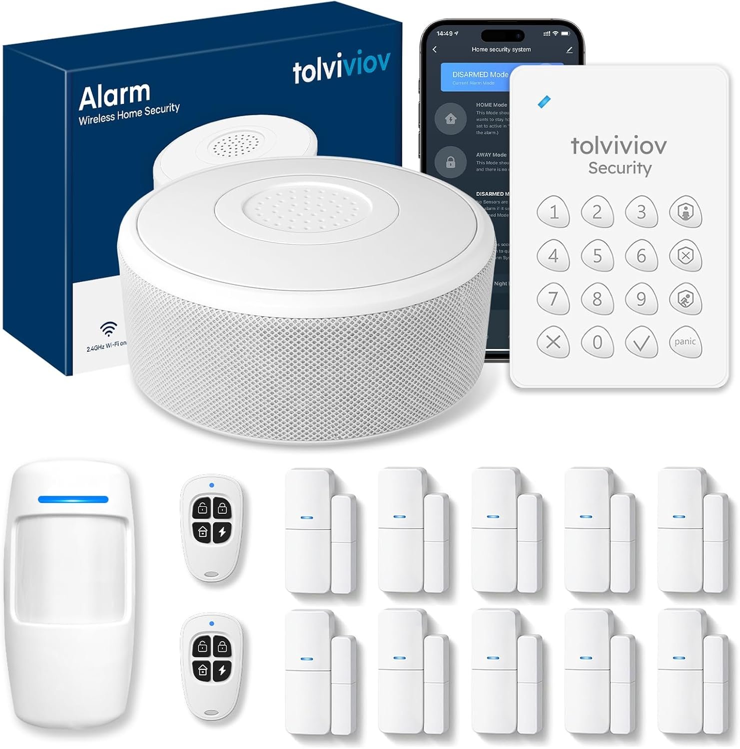 15-Piece WiFi Home Security System, DIY Wireless Alarm Kit, No Subscription | 120dB Loud Alarm, 8-Hour Backup Battery, Instant App Alerts, DIY Installation, No Monthly Fee, Expandable Home Protection
