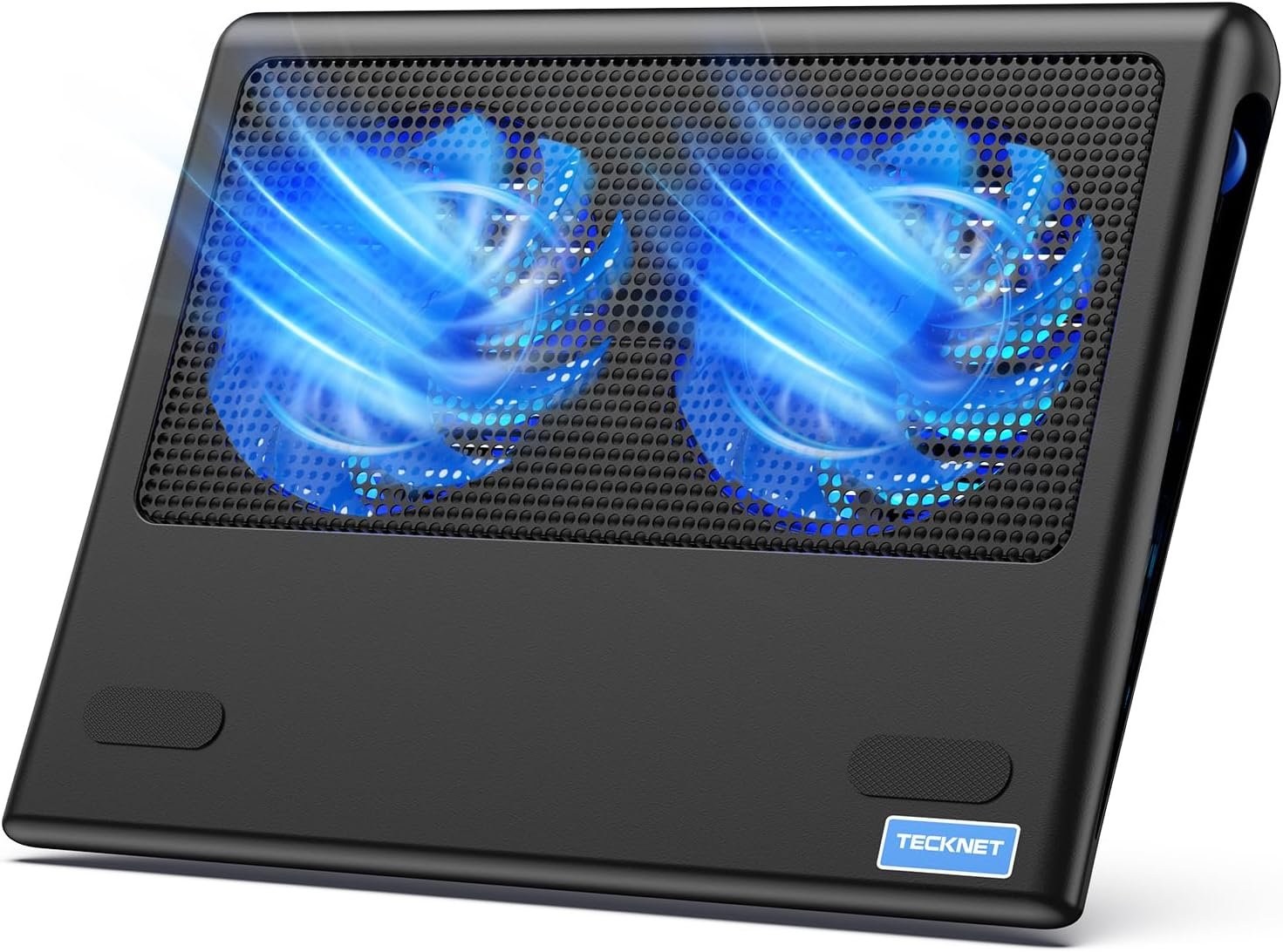 TECKNET Laptop Cooling Pad – 12″-15.6″ Laptop Cooler with Quiet Cooling Fan | USB-A & USB-C Powered Cooling Stand with Adjustable Wind Speeds for Gaming, Work & Everyday Computing, Blue LED