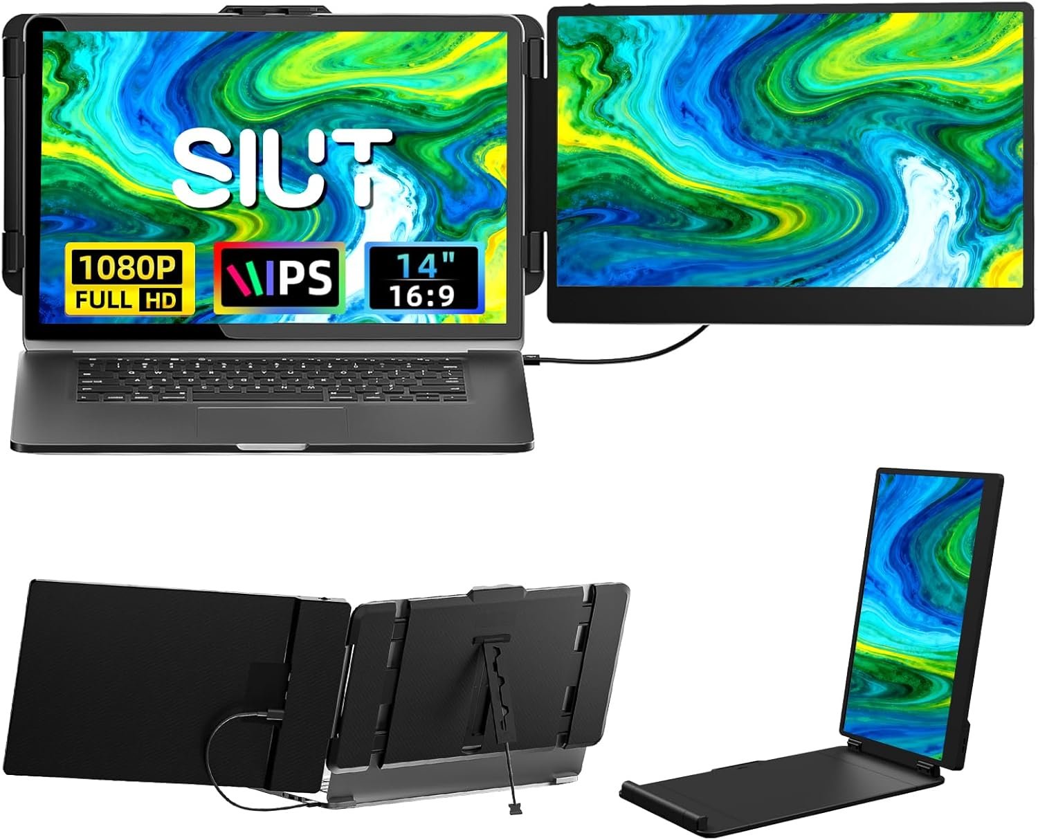 Laptop Screen Extender, 14” Portable Monitor for Laptop, 1080P FHD Dual Monitor for 13″-17″ Laptops, Second Extended Computer Monitor for Travel Work, Compatible with Windows Mac Android Switch PS