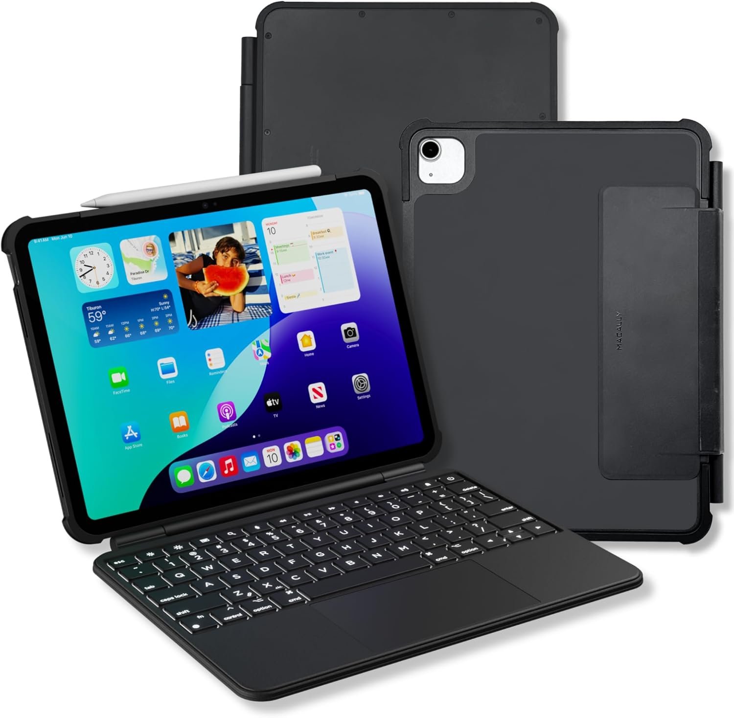 Macally Rugged Keyboard Case for iPad 11th Gen (A16) & 10th Gen (A14) – Military-Grade Protection, Large Trackpad, Backlit, Detachable, Rechargeable – 11 Inch iPad 10th Generation Case with Keyboard