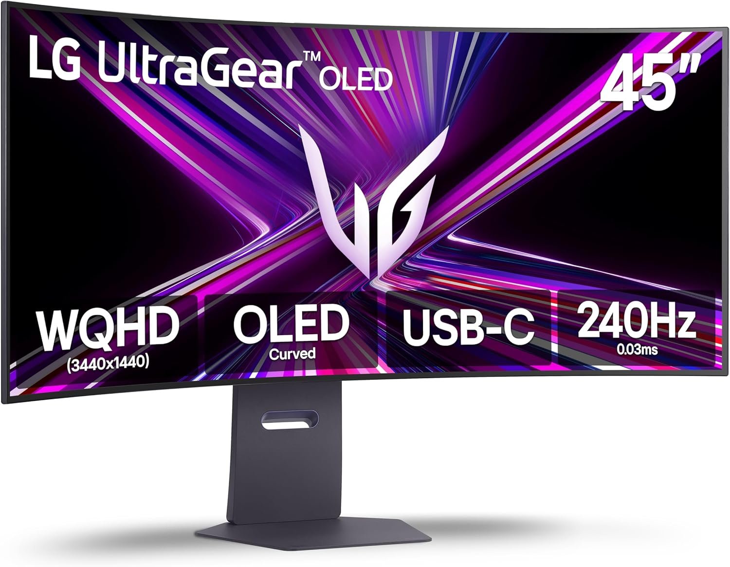 LG 45GX900A-B 45-Inch Ultragear WQHD (3440 x 1440) OLED Curved Gaming Monitor, 240Hz, 0.03ms, NVIDIA G-Sync, VESA DisplayHDR True Black 400, HDMI 2.1, DisplayPort, USB Type-C PD 65W, Black | 9 Wqhd OLED, 0.03ms and 240hz, HDMI 2.1, Dp1.4, USB-C, G-Sync Compatible, Displayhdr True Black 400