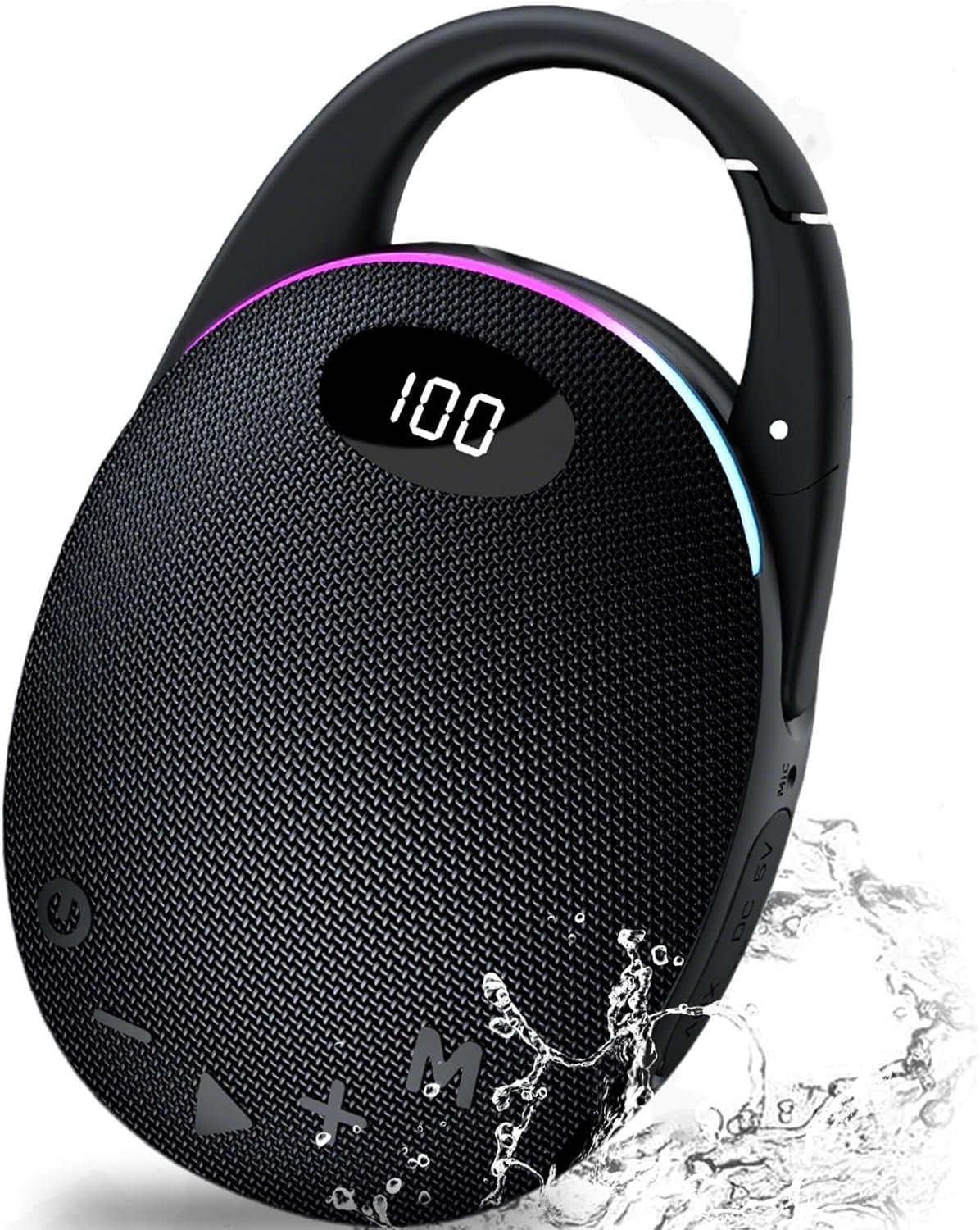 Portable Mini Bluetooth Speaker with HD Sound, LED Power Display, Big Pro Sound with Punchy Bass,Integrated Carabiner, 25H Playtime, Colorful RGB Lights, TWS pairing,Outdoor/Party/Travel, Gift Ideas