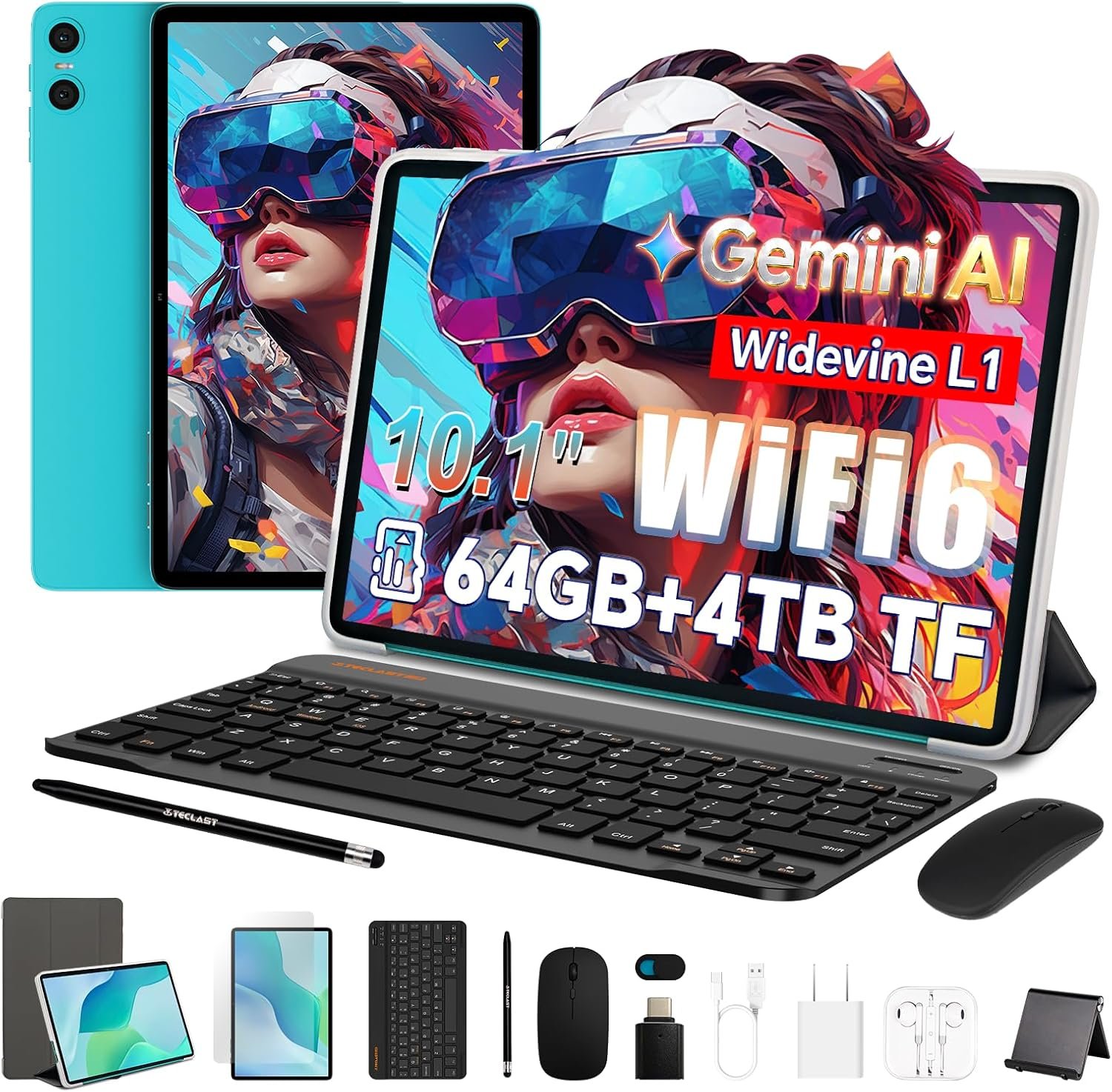 TECLAST 2026 10 inch Android Tablet, P33Case Android 15 Tablet with Keyboard Case Mouse Stylus, 64GB ROM+4TB Expansion,Gemini AI, WiFi 6, 9H 6000mah, 2 in 1 Tablets 10 Accessories Kit for Daily Use