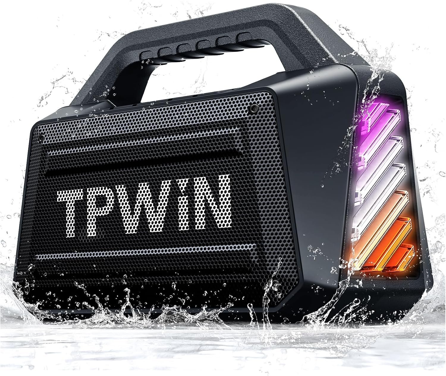 Bluetooth Speaker – 80W Loud Rugged Outdoor Speakers, IPX6 Waterproof, 20H Playtime, Deep Bass, Lightshow, TWS, BT 5.3 Wireless, Portable for Travel Hiking Camping Beach Pool – Black