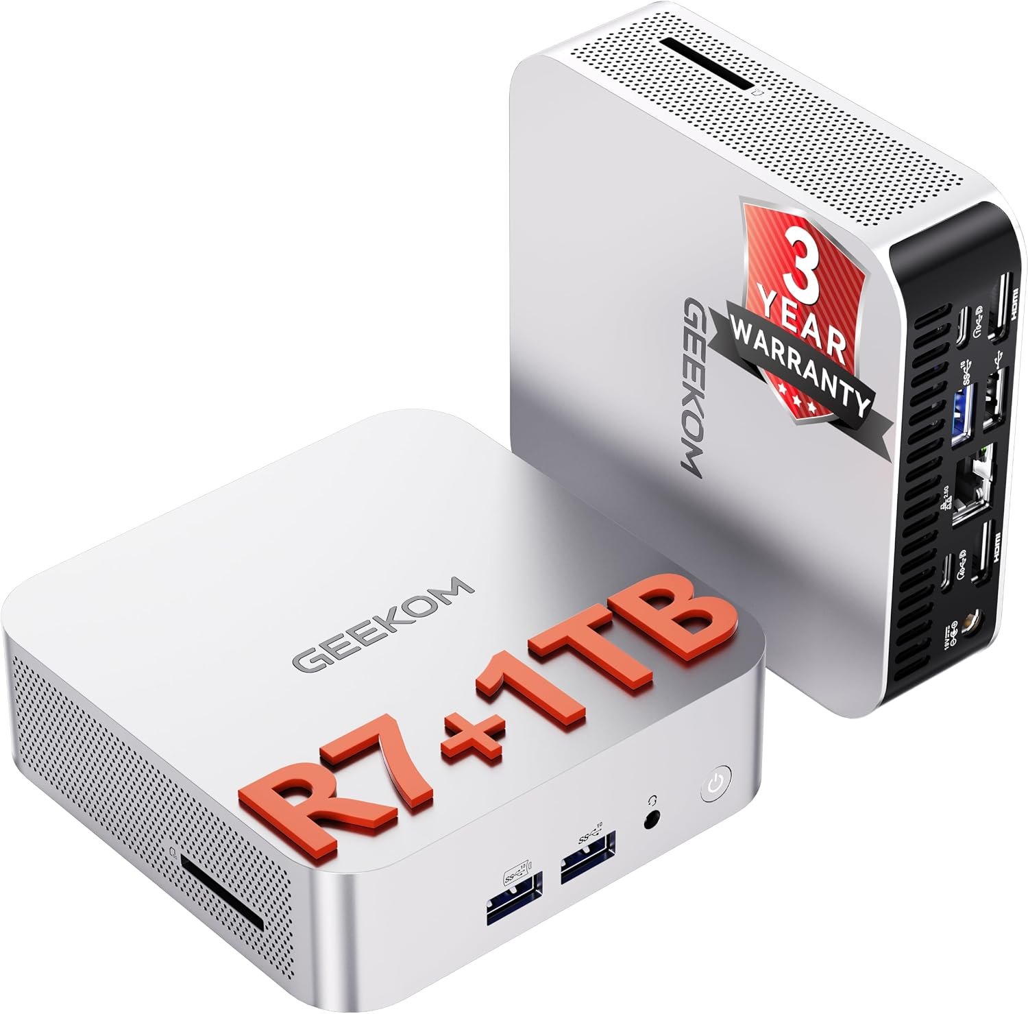 GEEKOM A8 Mini PC with AMD Ryzen 7 8745HS, 16GB DDR5 RAM (Upgradable), 1TB NVMe SSD, Windows 11 Pro Mini Computer for Office & Creator, Dual USB4, SD Card Slot, 8K, WiFi 6E, 2.5G LAN, 3-Year Warranty
