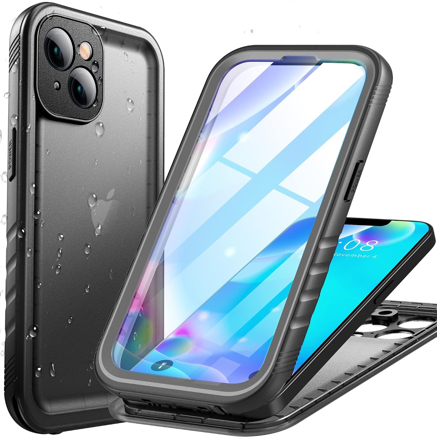 Cozycase TOP Military IP68 Waterproof Case for iPhone 14 – Heavy Duty 360 Shockproof Full Body with Screen Camera Protector Double Water Dust Drop Proof Hard Rugged Tough Bumper Front Back Cover Black
