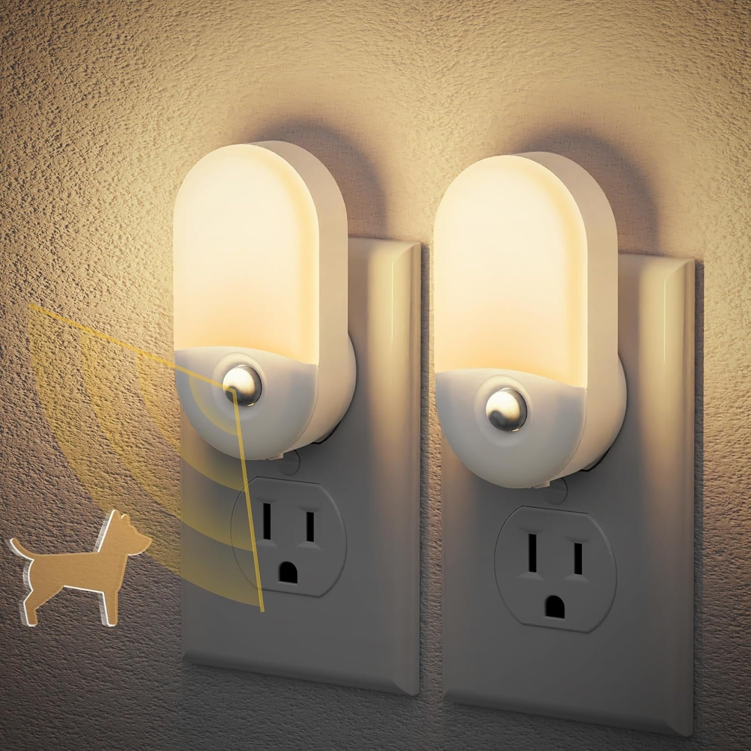 JandCase Motion Sensor Night Light, 2 Pack Motion Night Light Plug in | 3000K Warm White Motion Night Lights Plug into Wall, 30/60LM Adjustable Brightness, for Kids Adults Bathroom Bedroom