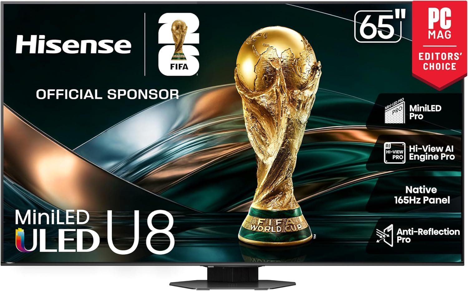 Hisense 65″ U8 Series ULED Mini-LED 4K UHD Smart Google TV (65U8QG) – QLED, Native 165Hz, VRR 288, Up to LD5600, 5000 Nits, HDR10+, Dolby Vision IQ · Atmos, IMAX Enhanced, 4.1.2 Ch Audio