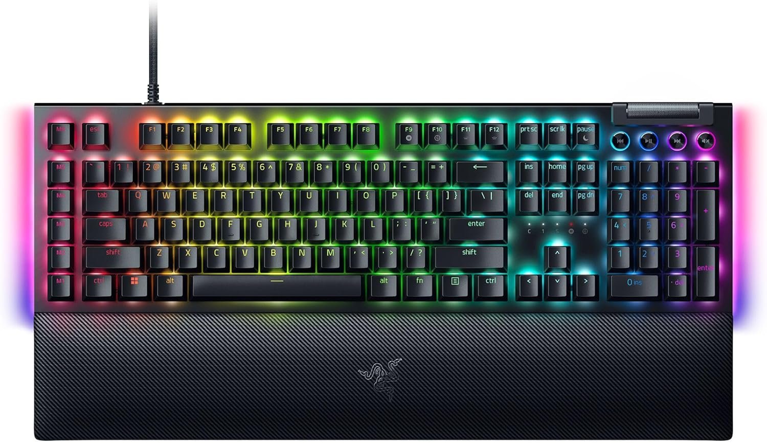 Razer BlackWidow V4 Mechanical Gaming Keyboard: Green Switches Tactile & Clicky – Chroma RGB – 6 Dedicated Macro Keys – Magnetic Wrist Rest- Multi-Function Roller &Media Keys (Renewed) | Green Clicky Switches, Chroma Per-Key Rgb and Underglow, 6 Macro Keys, Magnetic Wrist Rest, Multifunction Roller