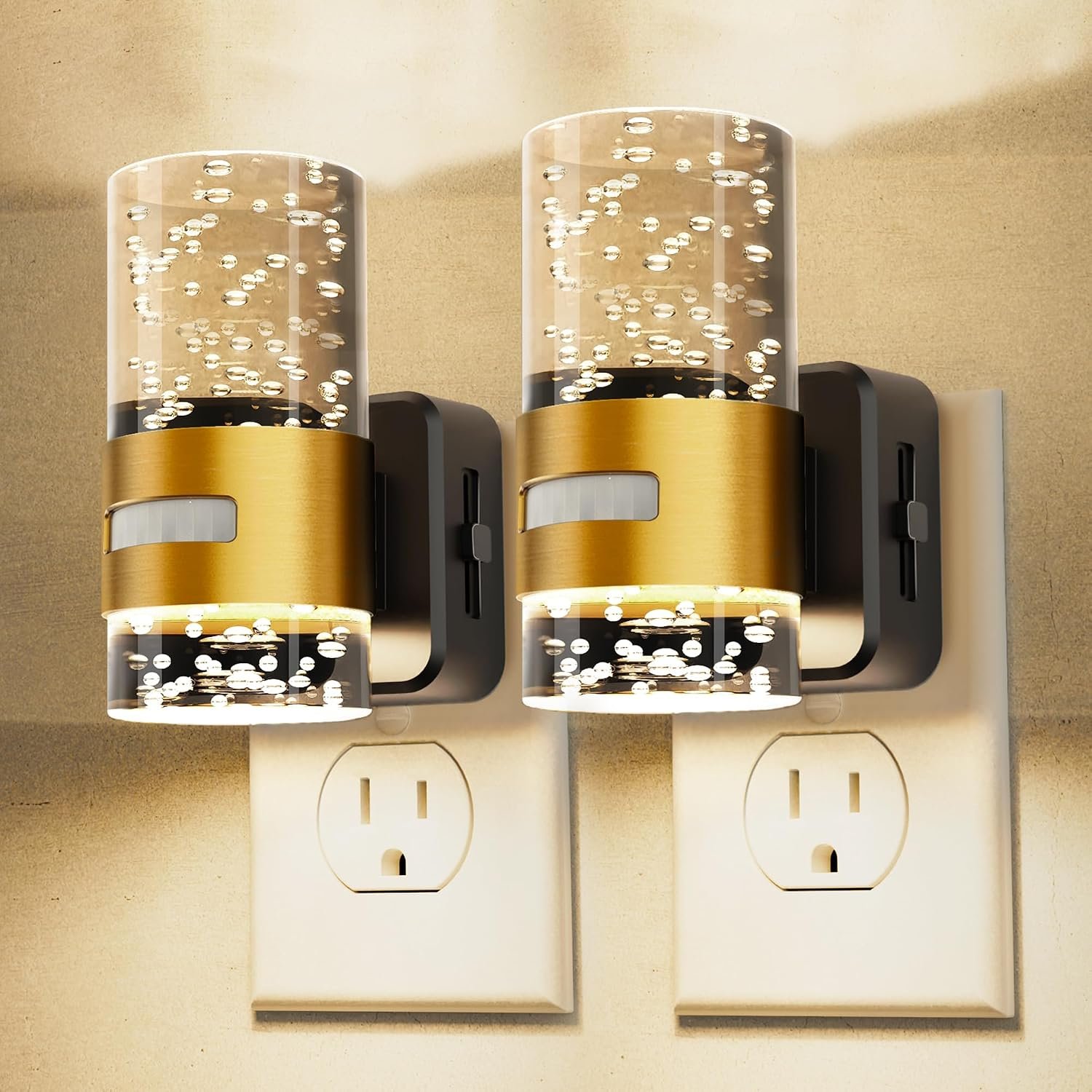 L LOHAS LED Motion Sensor Night Light,Dimmable Night Lights Plug into Wall | 2 Pack 3000K Night-Lights with 0-100 LM Adjustable, Acrylic Bubble Plug in Nightlights for Bathroom Hallway Nursery