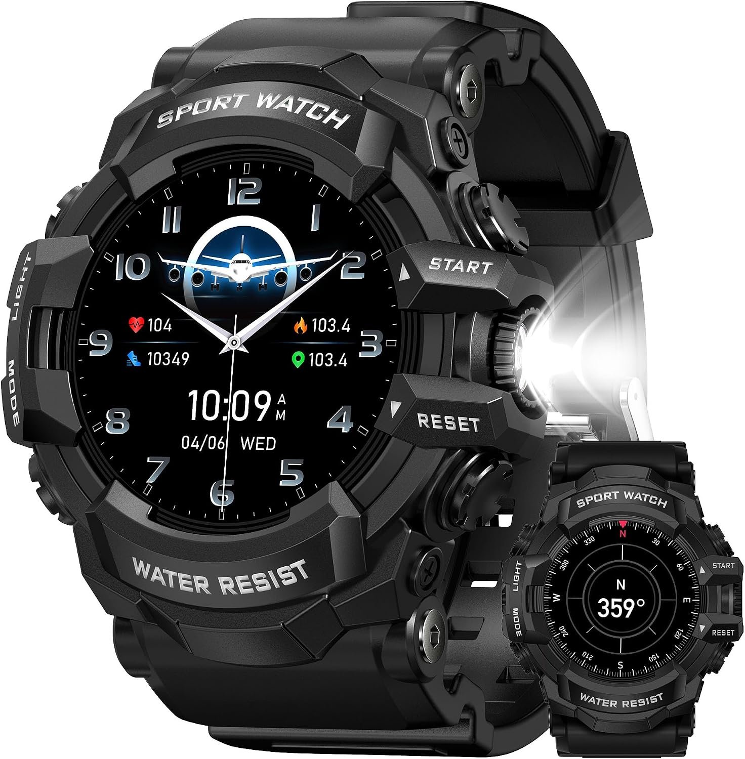 MIDDOW Military Smart Watch for Men (Answer/Make Call), iOS & Android | Flashlight/Compass/Heart Rate/Sleep/Waterproof/Long Battery Life/HD Screen/100+ Sports Modes Fitness Tracker