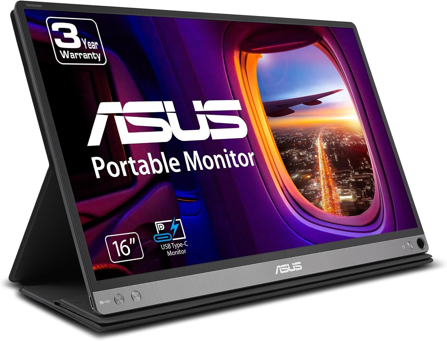 ASUS ZenScreen 15.6” 1080P Portable USB Monitor (MB16AC) – Full HD (1920 x 1080), IPS, USB Type-C, Eye Care, Smart Case, External Screen for Laptop, 3-Year Warranty