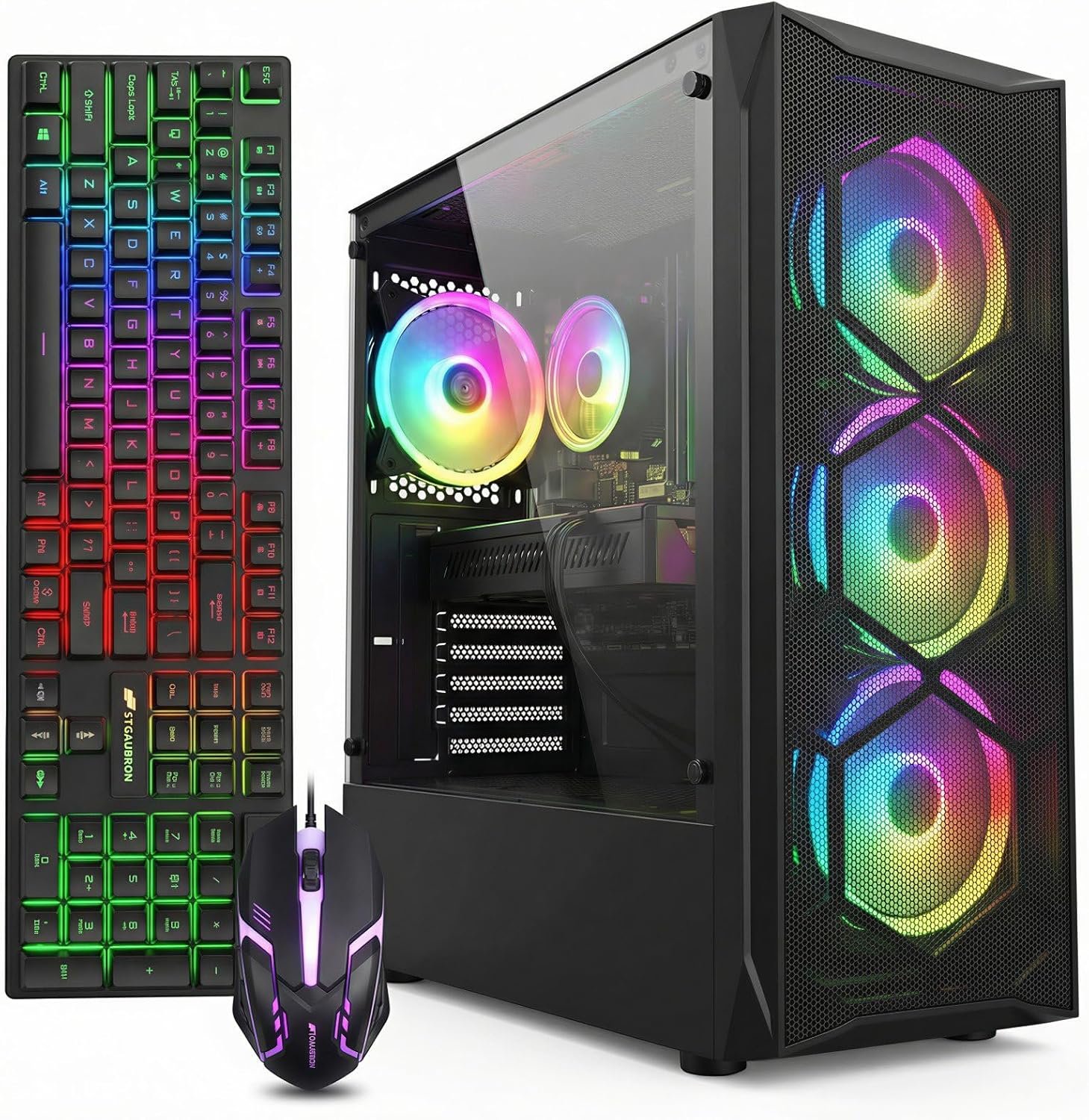 STGAubron Gaming PC Desktop,Core I7,RX 580 8G,16G RAM,512G SSD | Gaming Computer Tower for Streaming,Video Editing,Home,School,I7 up to 3.9GHz,ARGB Fan,WiFi 6,BT 5.0,4K DP,HDMI,Win11 Home