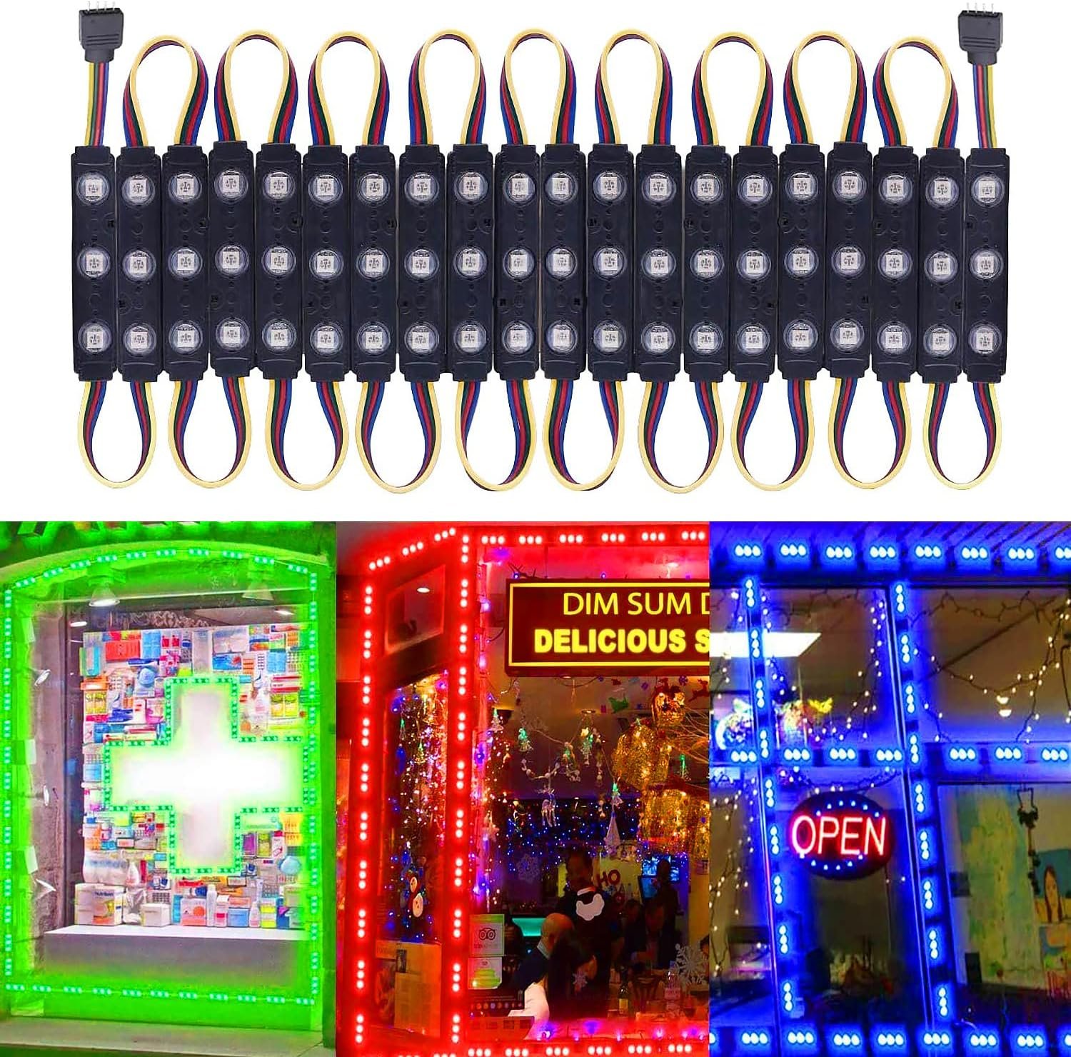 LED Window Lights Waterproof Storefront Lights Business Decorative Light for Advertising LED Module Signs Business Store Light 12V 5050 20FT RGB (2 Packs)