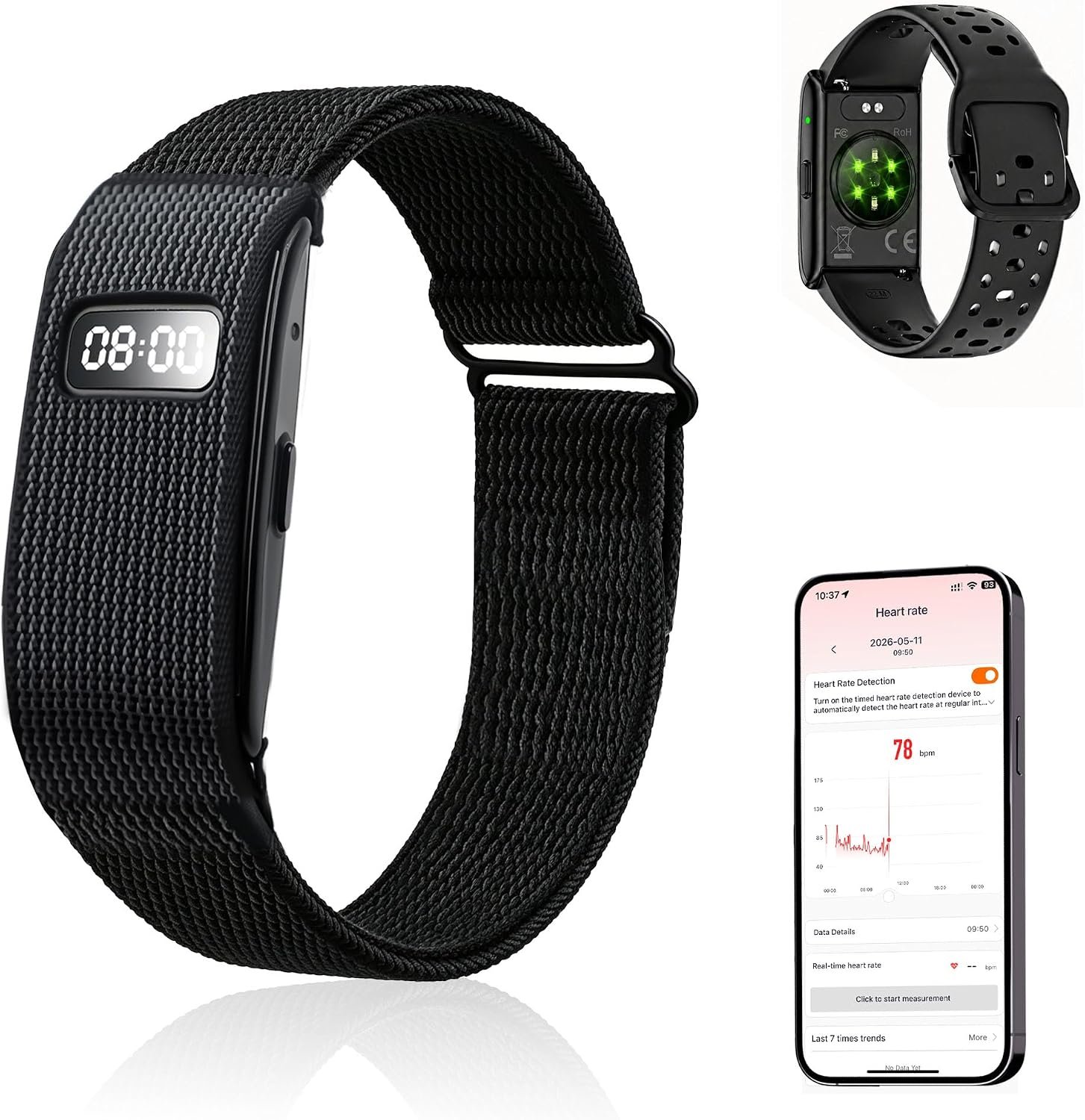 Smart Bracelet for Men & Women, 24/7 Health & Activity Fitness Tracker | 55-Day Battery, Heart Rate/SpO2/Sleep Monitor, Slim Comfortable Workout Band, AI Analysis, Free App, IP68 Waterproof, 2 Bands